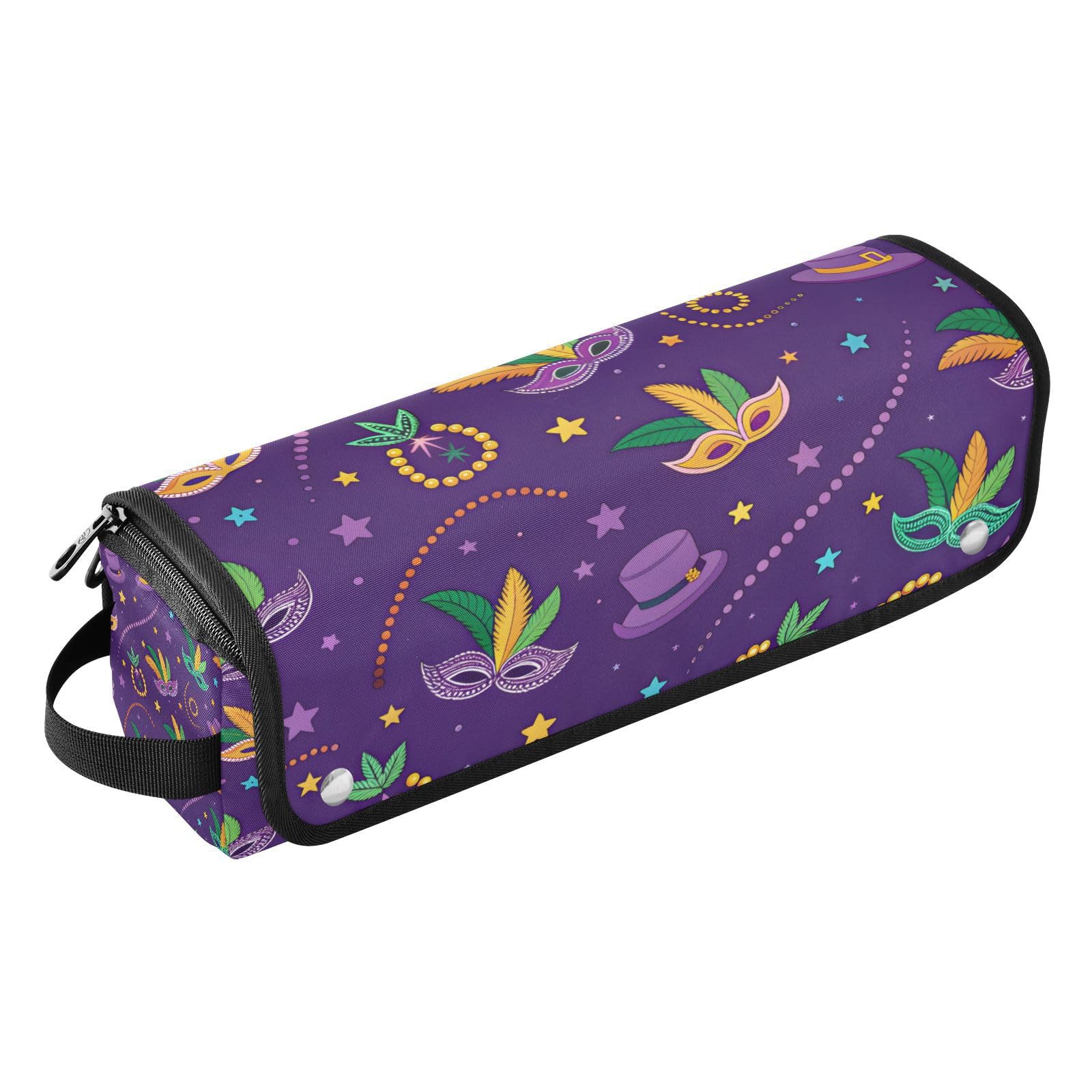 Mardi Gras Masquerade Hair Tools Travel Bag Portable Hair Accessory Organizer with Heat Resistant Mat 2 in 1