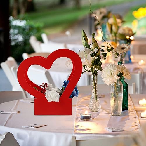 Miniatura 8 de STOBOK Caja de flores retro de 2 piezas con mango de corazón Caja de embalaje de ramo de fiesta de boda Bolsa de embalaje de ramo de papel Caja de