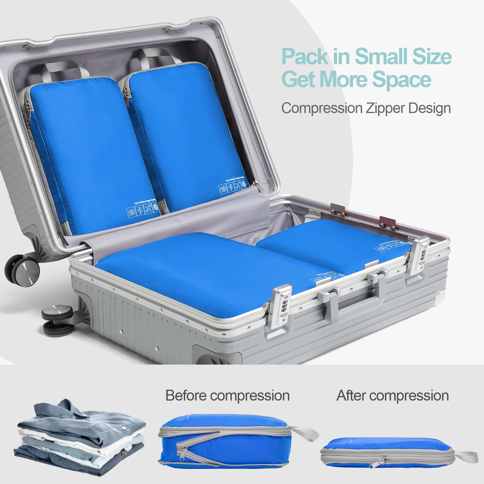 Cambond Cubos de embalaje de compresión para viajes, bolsas de viaje ligeras y expandibles, organizadores de equipaje, cubos de compresión esenciales de viaje para ahorrar espacio para organizar