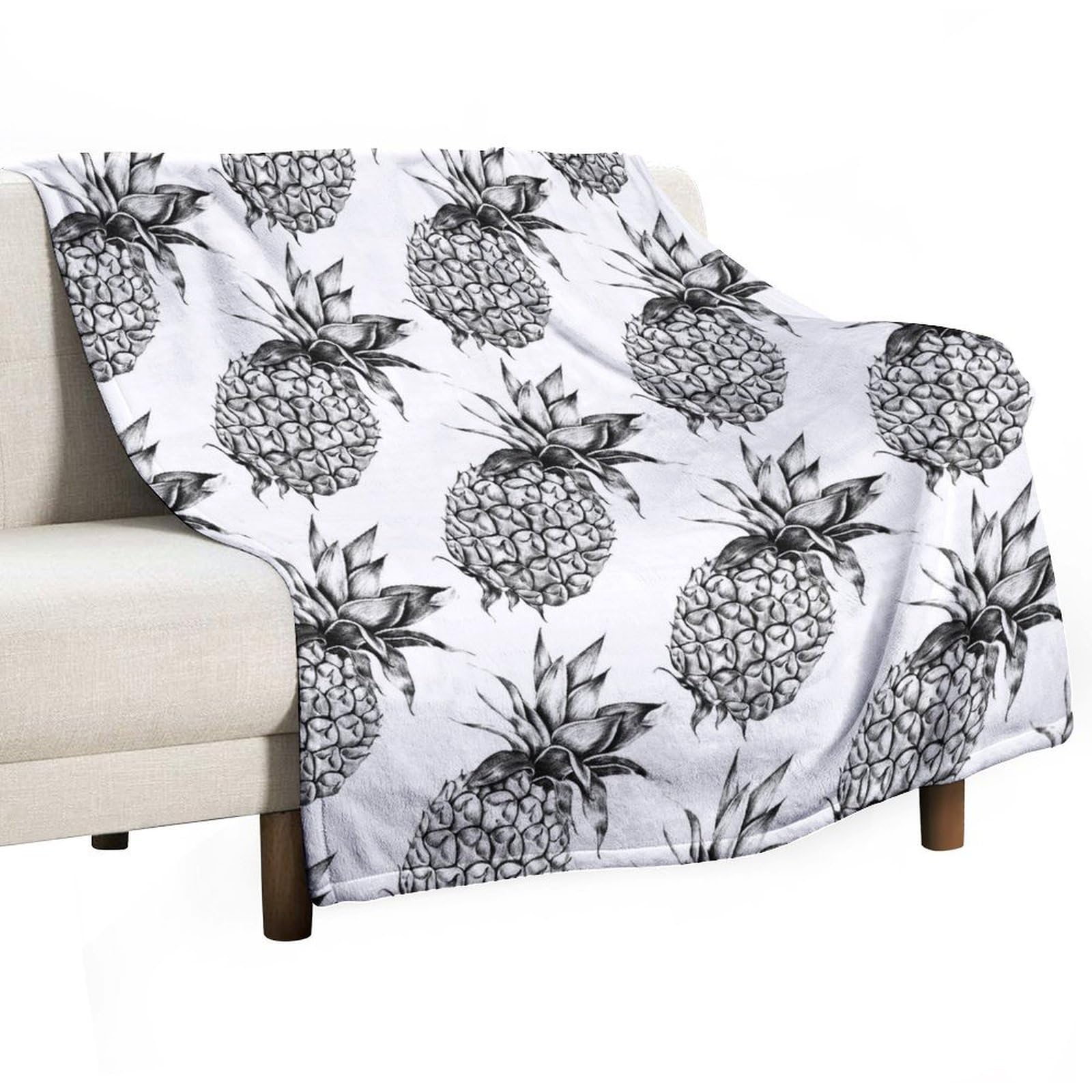 Couverture de lit polaire motif ananas en tissu micro-polaire dense de qualité supérieure