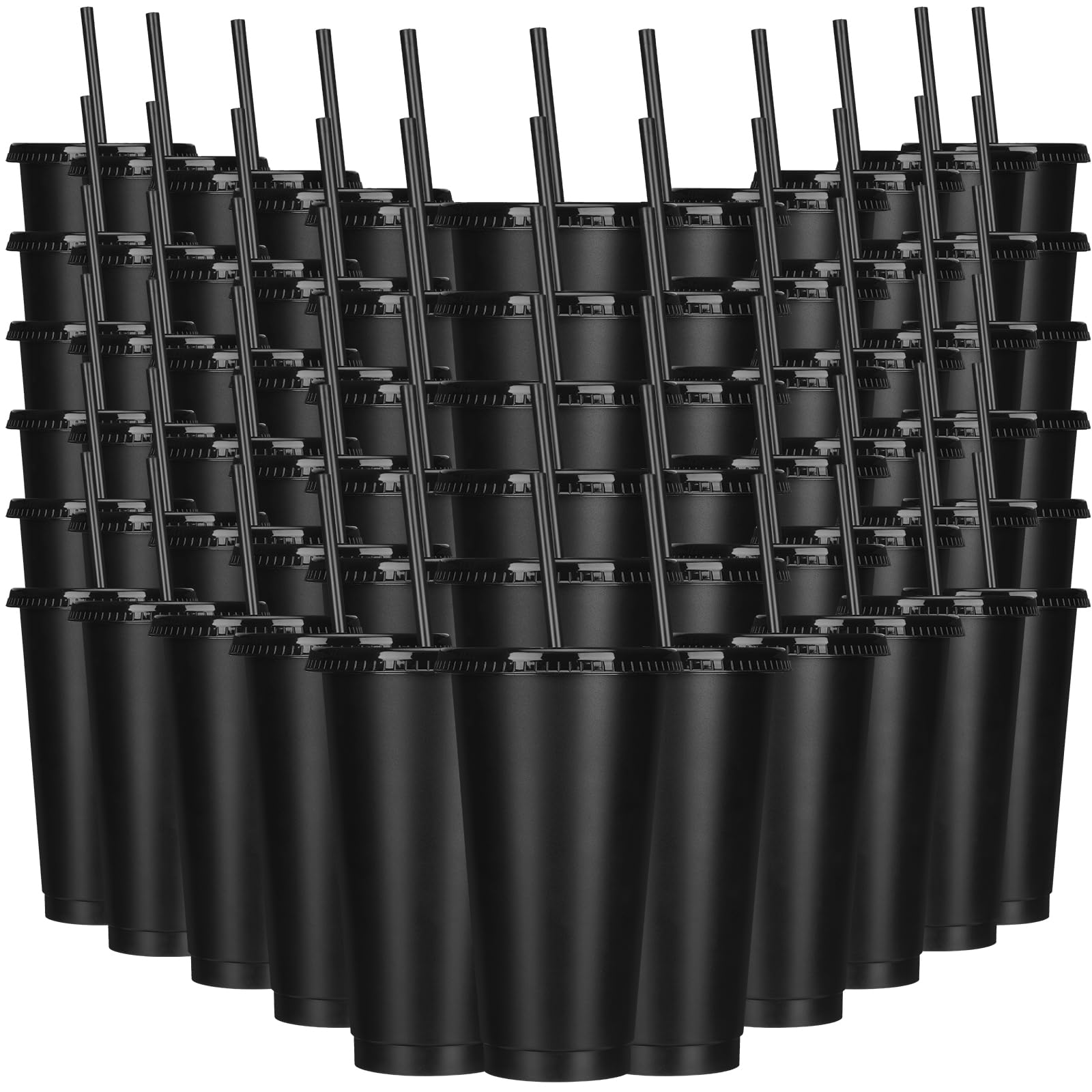 Photo 1 of Bokon 60 Sets Reusable Plastic Cups with Lids and Straws, Black
