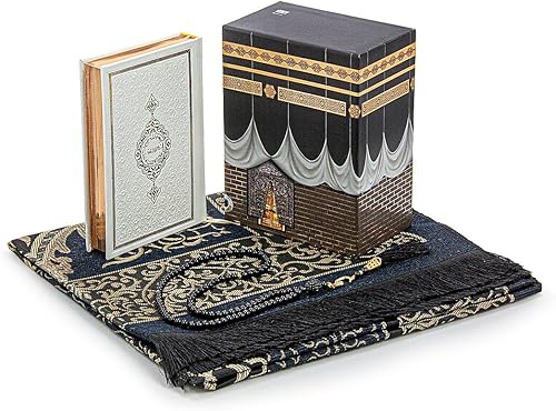 ihvan online Alfombra de oración musulmana y Corán con cuentas de oración, caja de decoración de Kaaba, regalo islámico para mujeres y hombres,