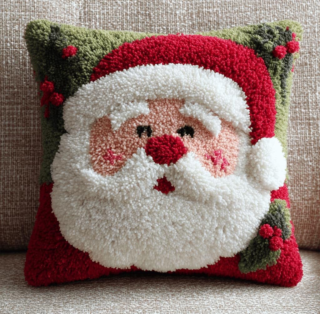 Kitquiver Latch Hook Kits Donkey for Adults,Santa Claus DIY Latch Hook Cushion Kits and Latch Rug Kits Cross-Stitch Embroidery Cushion Cover for Home Sofa Decoration 17X17 in