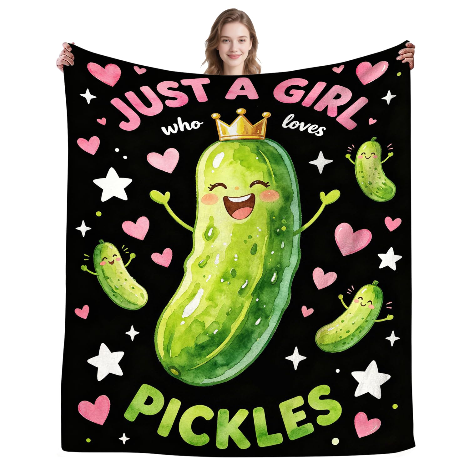 Magazasi Pickle Blanket Just A Girl Who Loves Pickles Blankets Funny Pickles Gift Throw Blanket for Pickle Lovers Women Bed Couch Decor 50"X40"INCH