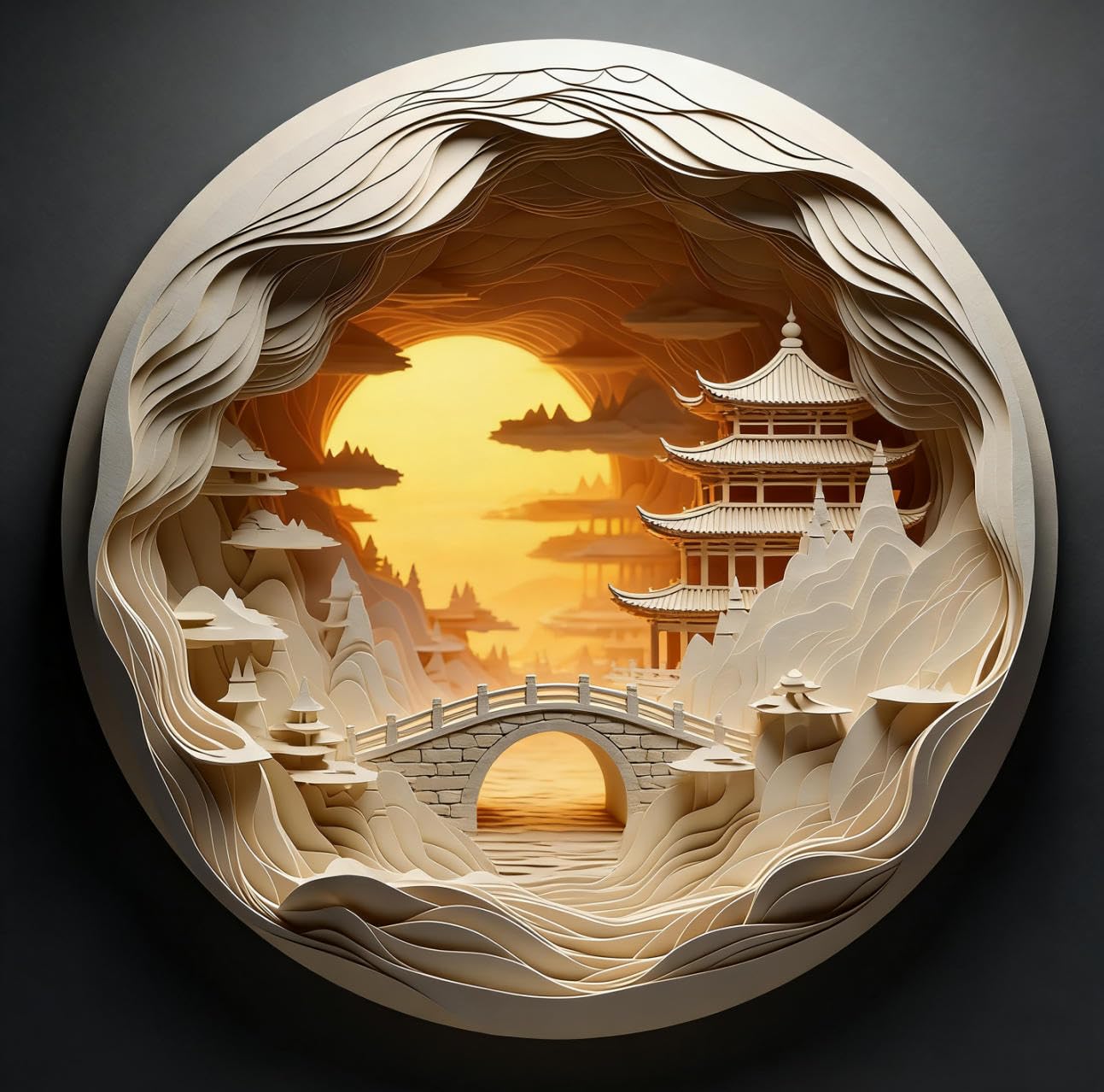 1000 Piece Puzzle for Adults, 3D Visual Cave Jigsaw Puzzles for Adult, 26.6 x 26.6in 1000 Pieces Flat Puzzle, Christmas Birthday Party Home Decor Gifts for Family Friends - 3D-Sunset Pavilion