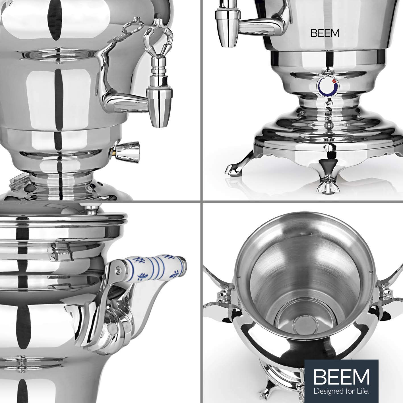 BEEM SAMOWAR Rebecca - 5 l, Teekocher elektrisch, Edelstahl, 5 l Wasserbehälter, 1,3 l Teekanne, Privat, Hotel & Gastro geeignet, Silber
