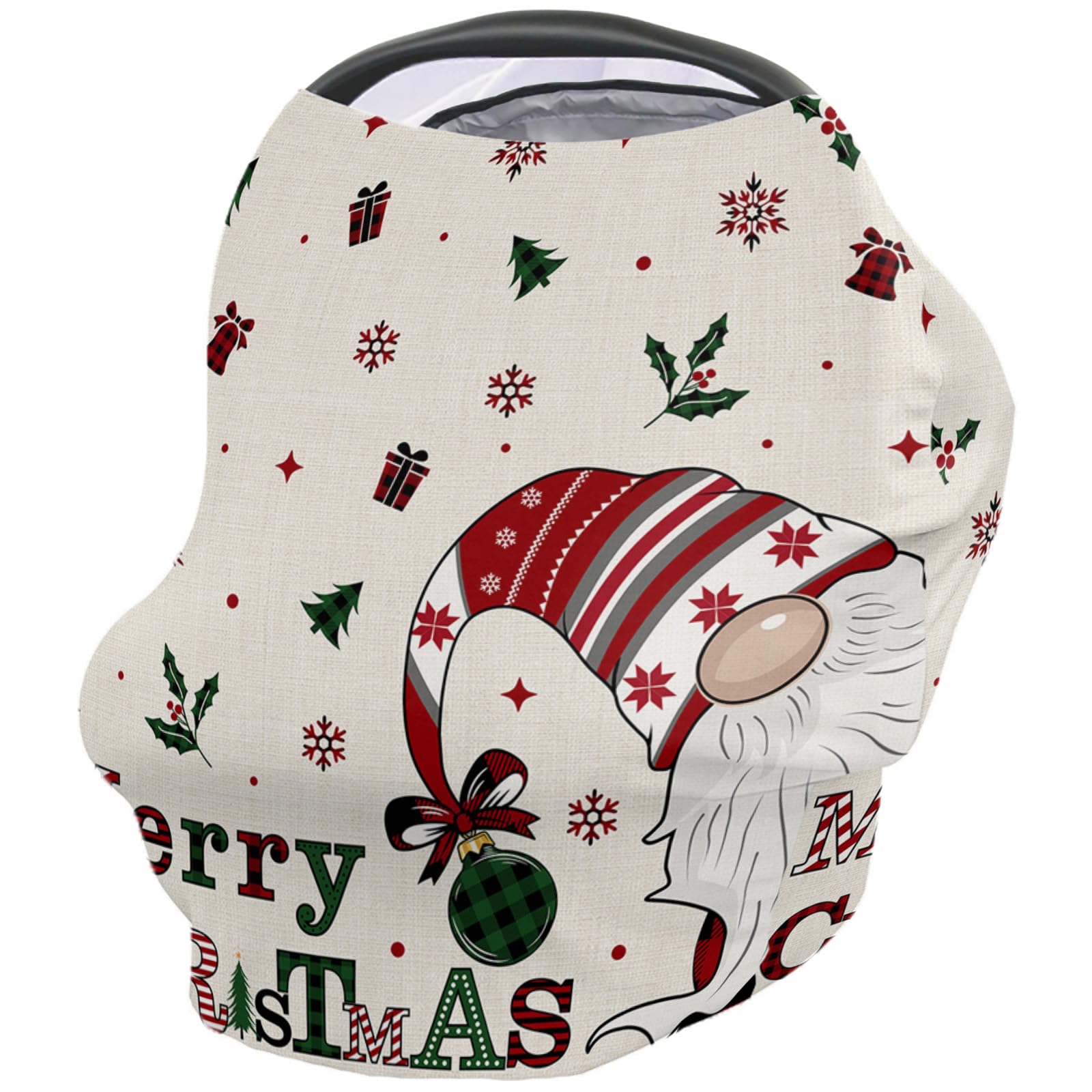 Nursing Cover for Breastfeeding Scarf, Vintage Merry Christmas Gnome Xmas Tree Snowflake Baby Car Covers Super Soft Multi Use for Canopy Shopping Cart Cover Blanket Stroller Cover