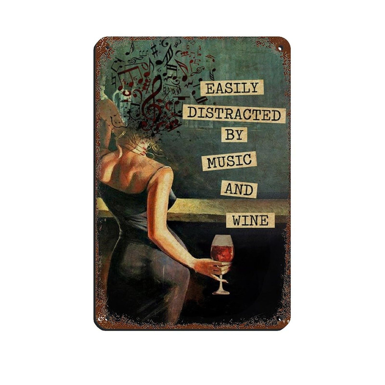 Girl And Wine Lover Poster Retro Poster Metal Tin Sign Chic Art Retro Iron Painting Bar People Cave Cafe Family Garage Poster Wall Decoration 8x12inch(20x30cm)