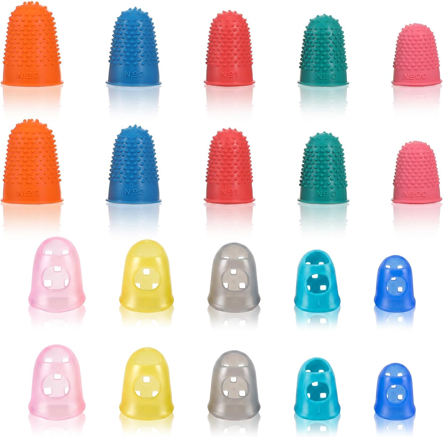 20 Pieces Rubber Fingers Tips, Non-Slip Rubber Thimble Reusable Silicone Thimble Sewing Finger Protector Fingertip for Quilting Knitting Embroidery Paperwork Crafts, 5 Sizes and Colors,