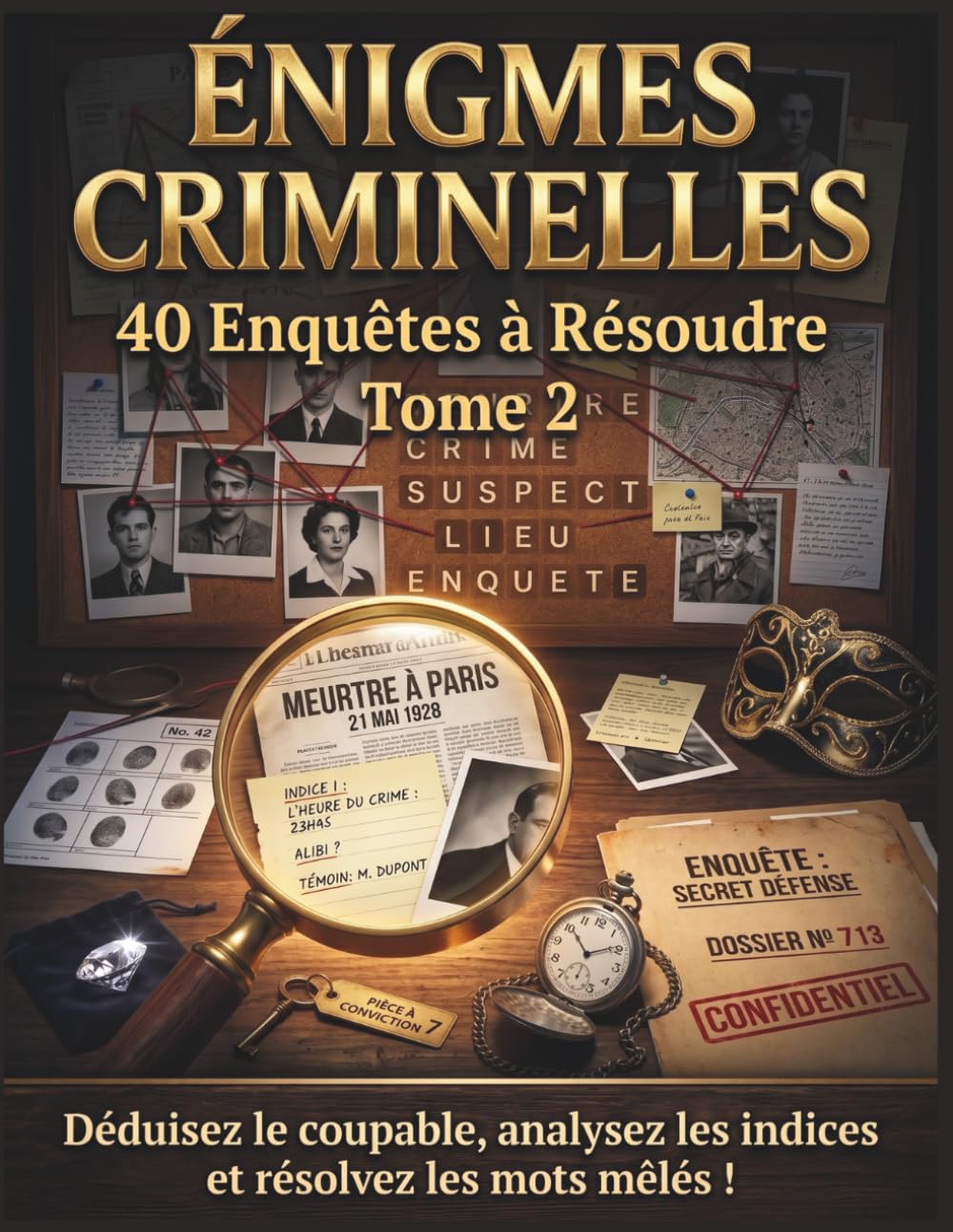Enigmes criminelles: 40 affaires inédites | Niveaux Intermédiaire, Expert & Maître Détective | Avec indices, suspects, mots mêlés et solutions