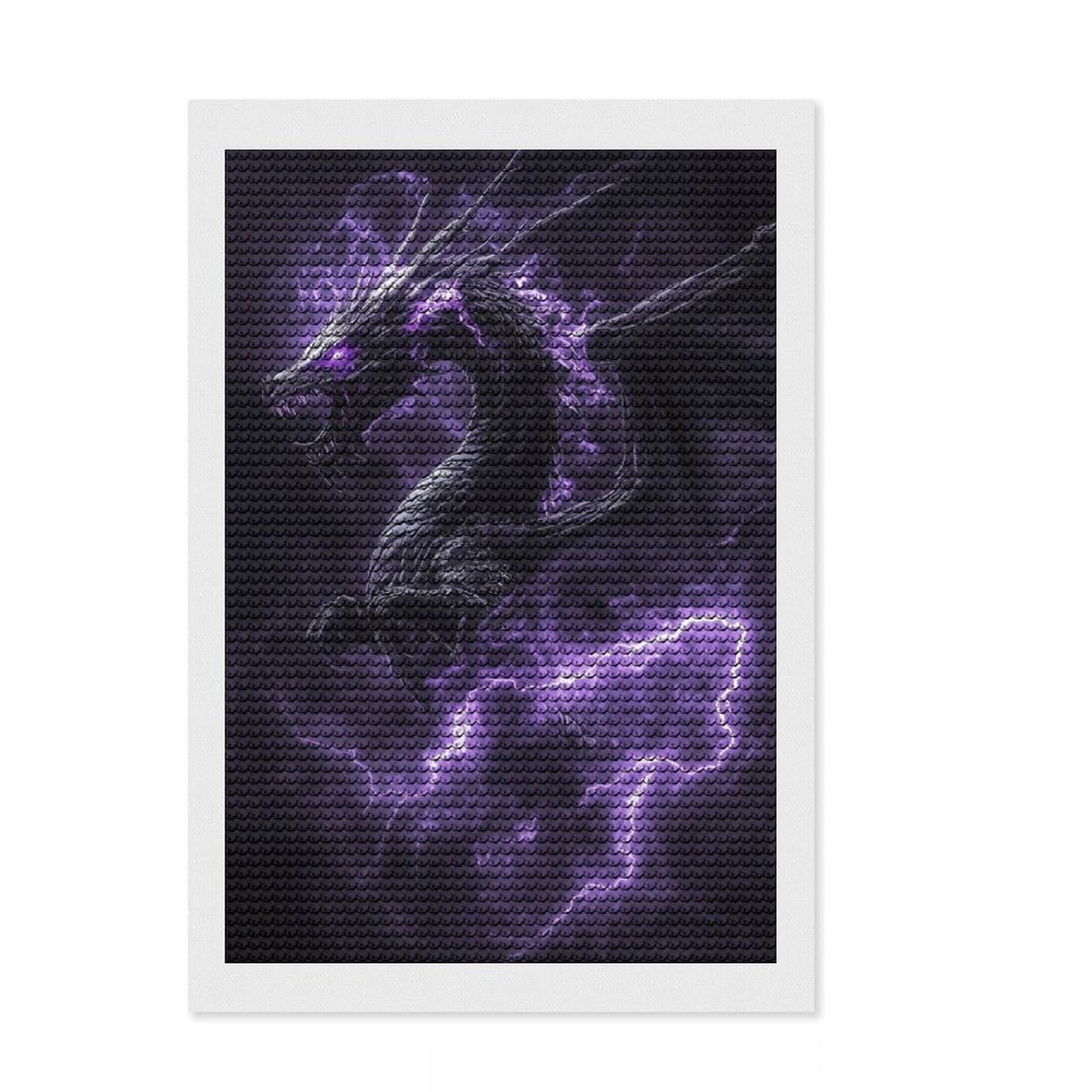 Junmoney Purple Lightning Dragon Full Drill Diamond Painting Kit 8"x12", Nice Detail and Sparkle, Fun Craft Experience, Bedroom Decor, Gift Idea