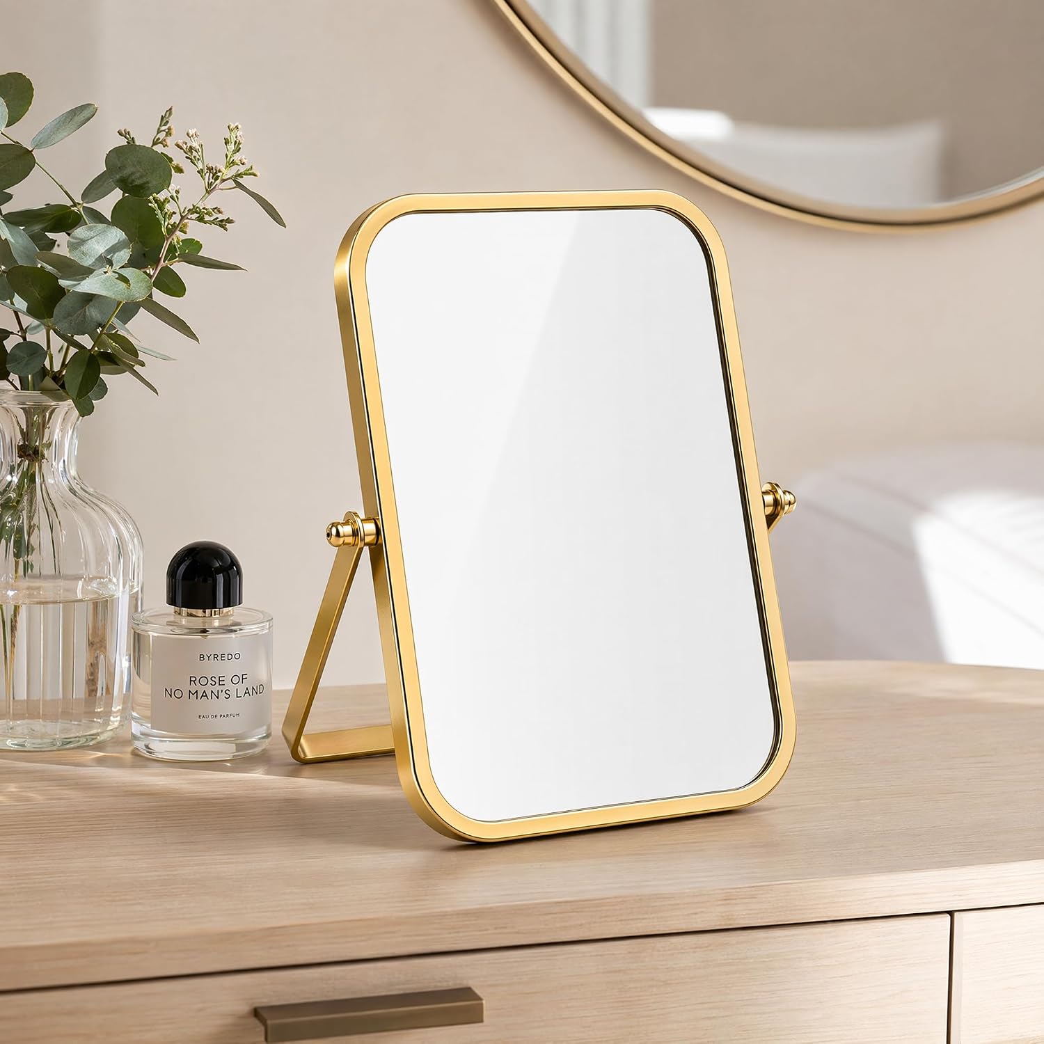 Small Rectangular Desk Mirror with Stand
