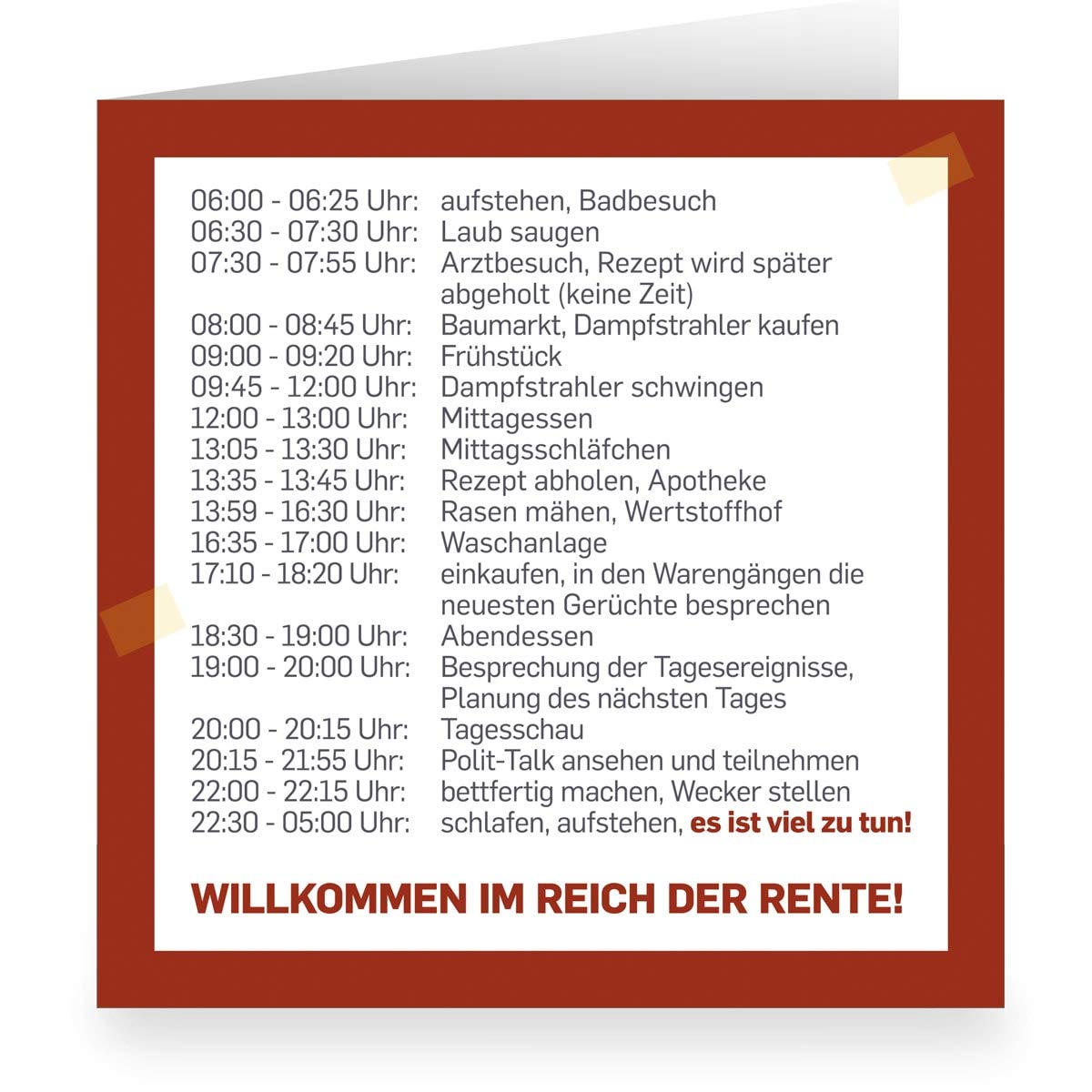 24er Set: Große moderne Rentenkarte: Keine Zeit für Ruhestand • quadratisch, 15,5x15,5cm • fröhliches Klappkarten Set zum Abschied mit Spruch für Kollegen, Freunden, Familie zur Pensionierung