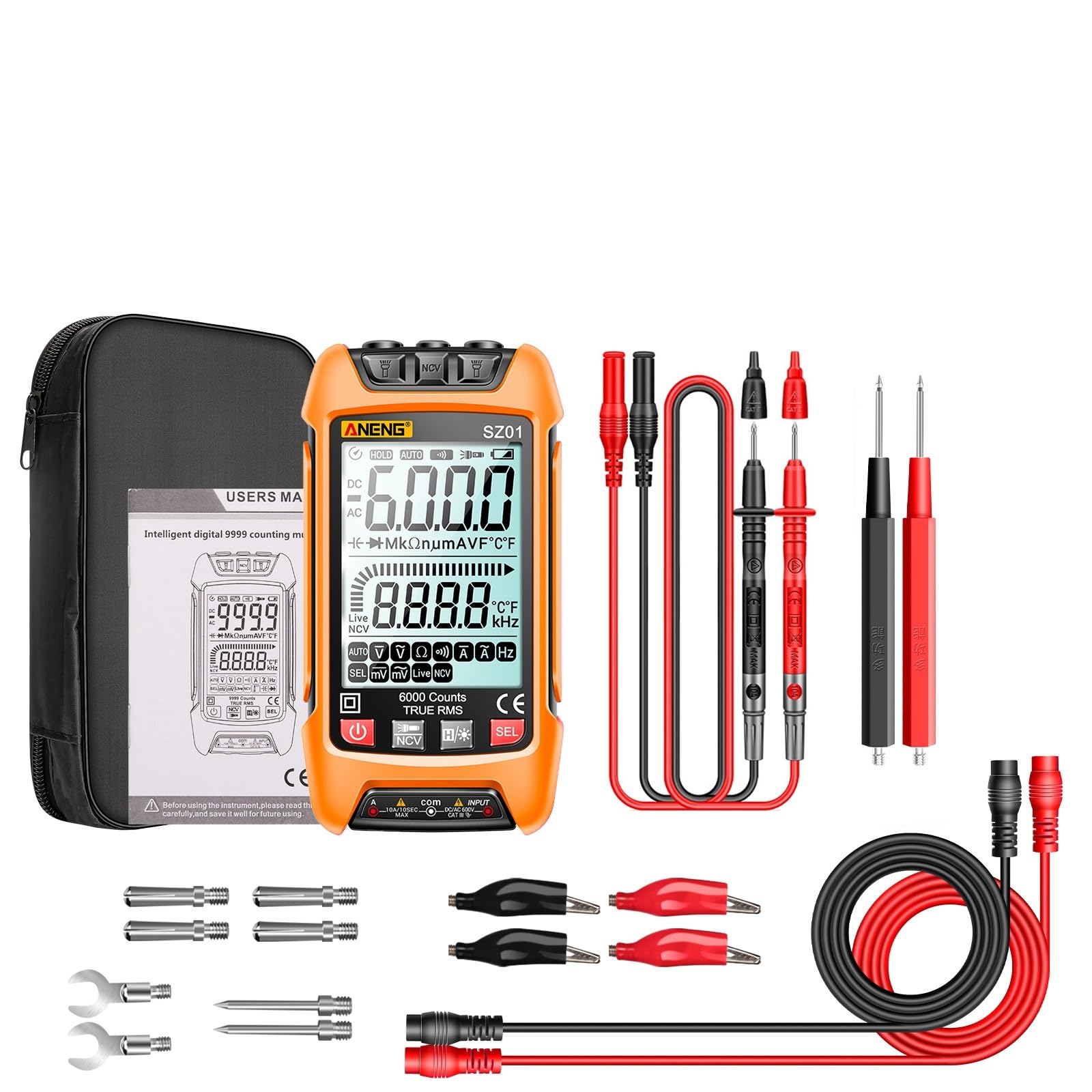 SZ01 6000 conteggio multimetro digitale professionale misuratore di capacità elettrica AC/DC corrente tensione tester strumenti elettricista(SZ01 Orange Pro)