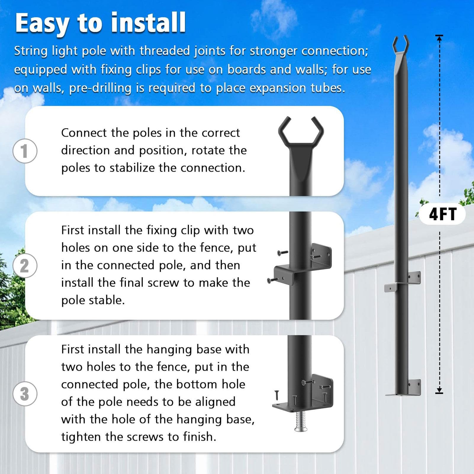 Poste para luces de cadena Paquete de 2 postes de luz para exteriores para