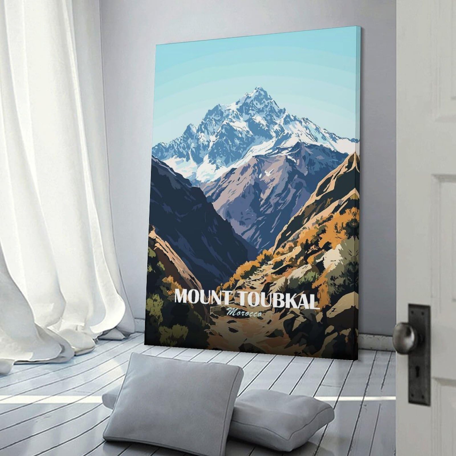 Junmoney Mount Toubkal, Morocco Landscape Art Wall Art Print 24x36inch(60x90cm), for Lounge, Study, Hallway Or Flat Walls, Decorative Artwork with Broad Appeal