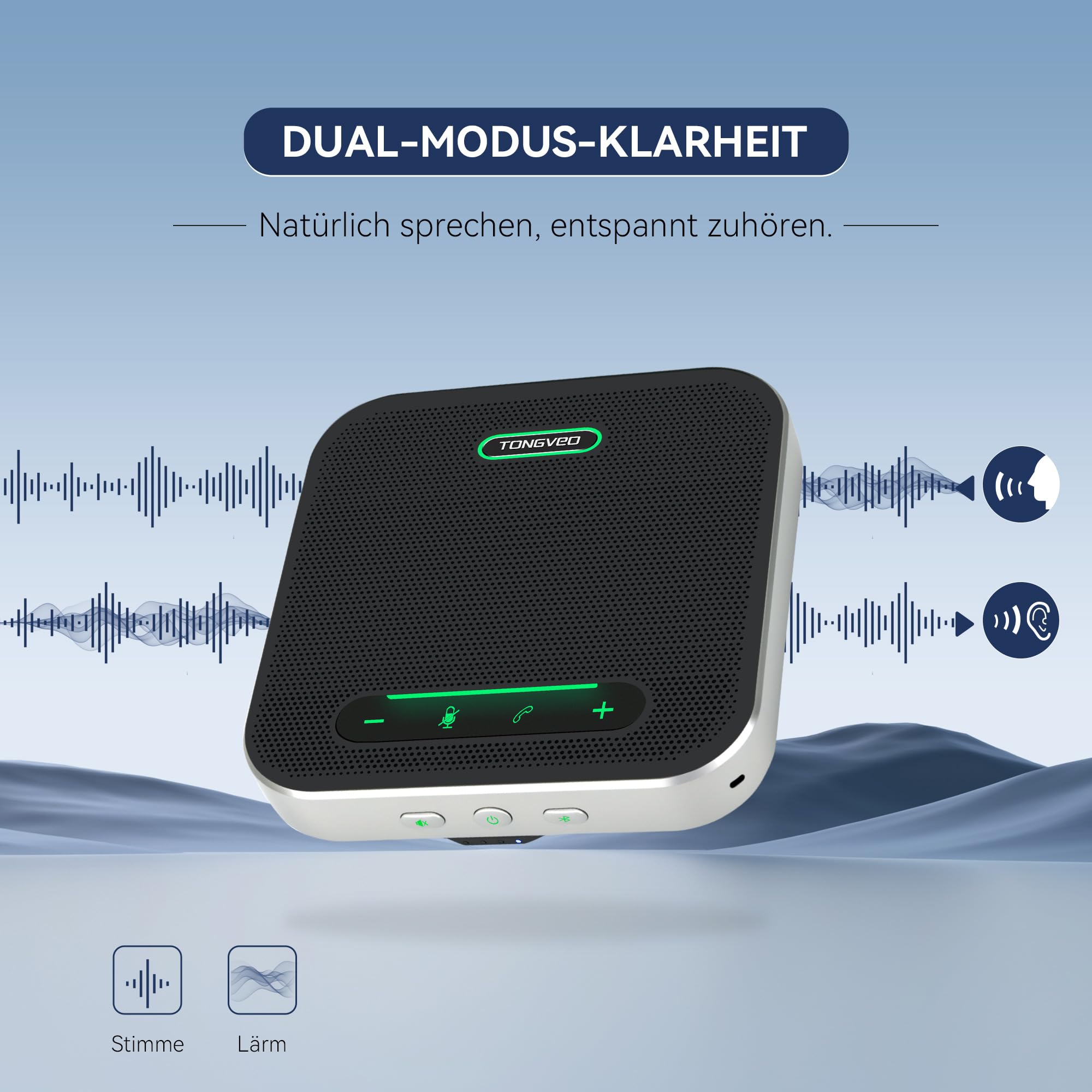 TONGVEO Altavoz de conferencia Bluetooth con micrófono, cancelación de ruido de IA, USB/Wireless Speakerphone para PC, 4 micrófonos, grabación de voz de 360°, 24H para zoom, equipos y oficina en casa