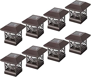 Twinsluxes Fence Post Cap Light, LED Solar Lights for Deck Posts, Solar Post Caps Light Outdoor for 3.5x3.5/4x4/5x5 Posts, Wood or Vinyl Fence Deck Post, Warm Light (Brown) (8 Pack)