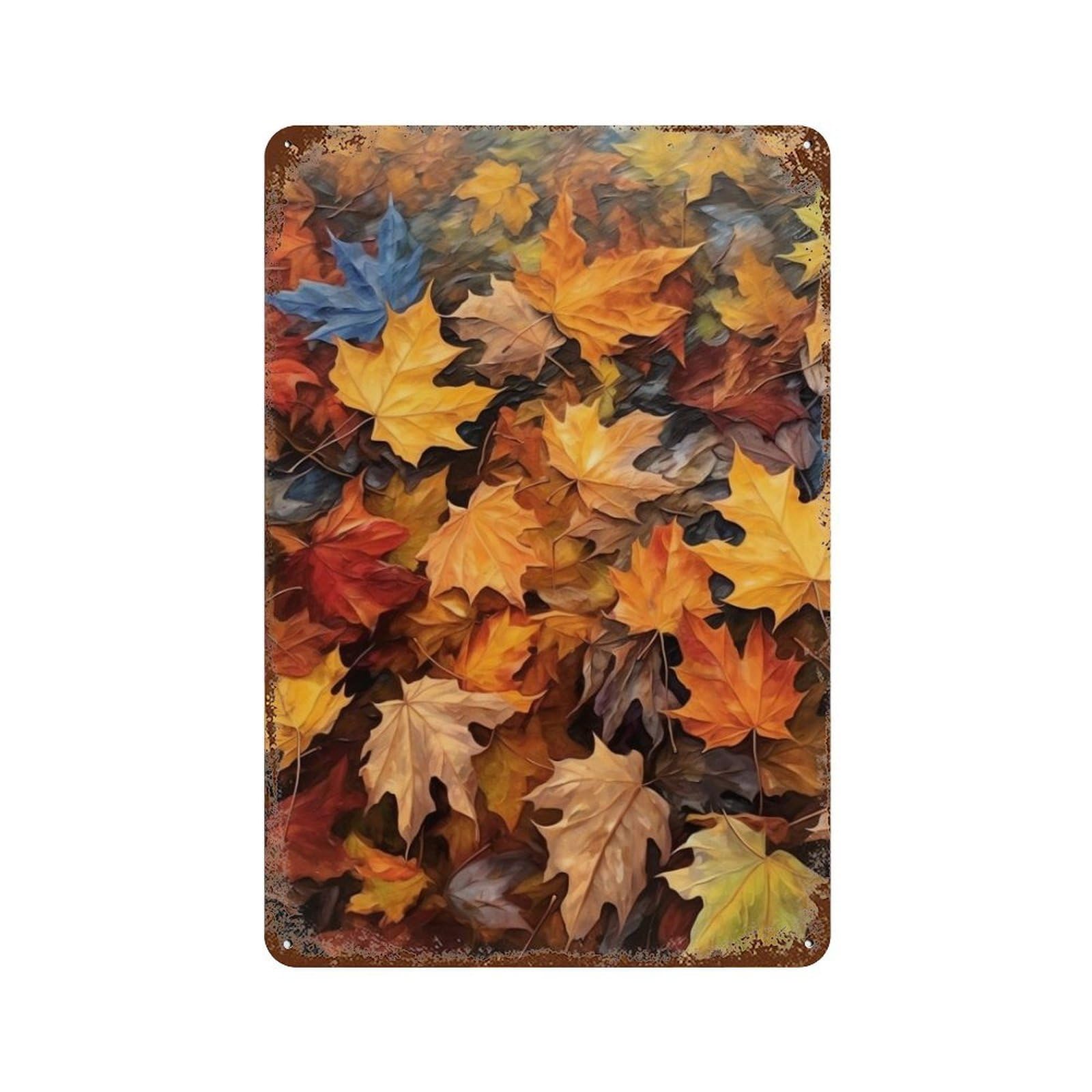 Autumn Leaves Painting Vintage Rust Metal Sign 11.8"x7.9", Shabby Chic Decor for Shed, Workshop And Garage Wall Decor