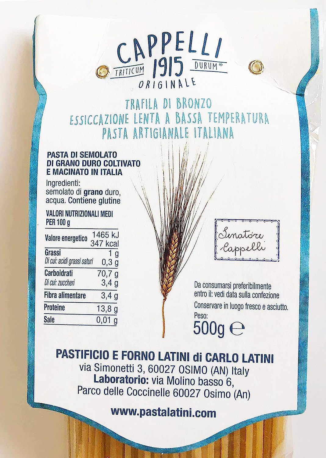 Senatore Cappelli - Pasta original de 1915 (bronce artesanal italiano, extraída a baja temperatura, 7 x 500 g)