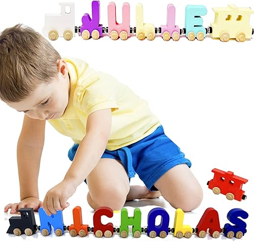 Miniatura 2 de Construye tu propio nombre, rompecabezas de trenes, juguete educativo con letras extra grandes de 3 pulgadas cada rompecabezas de madera con nombre