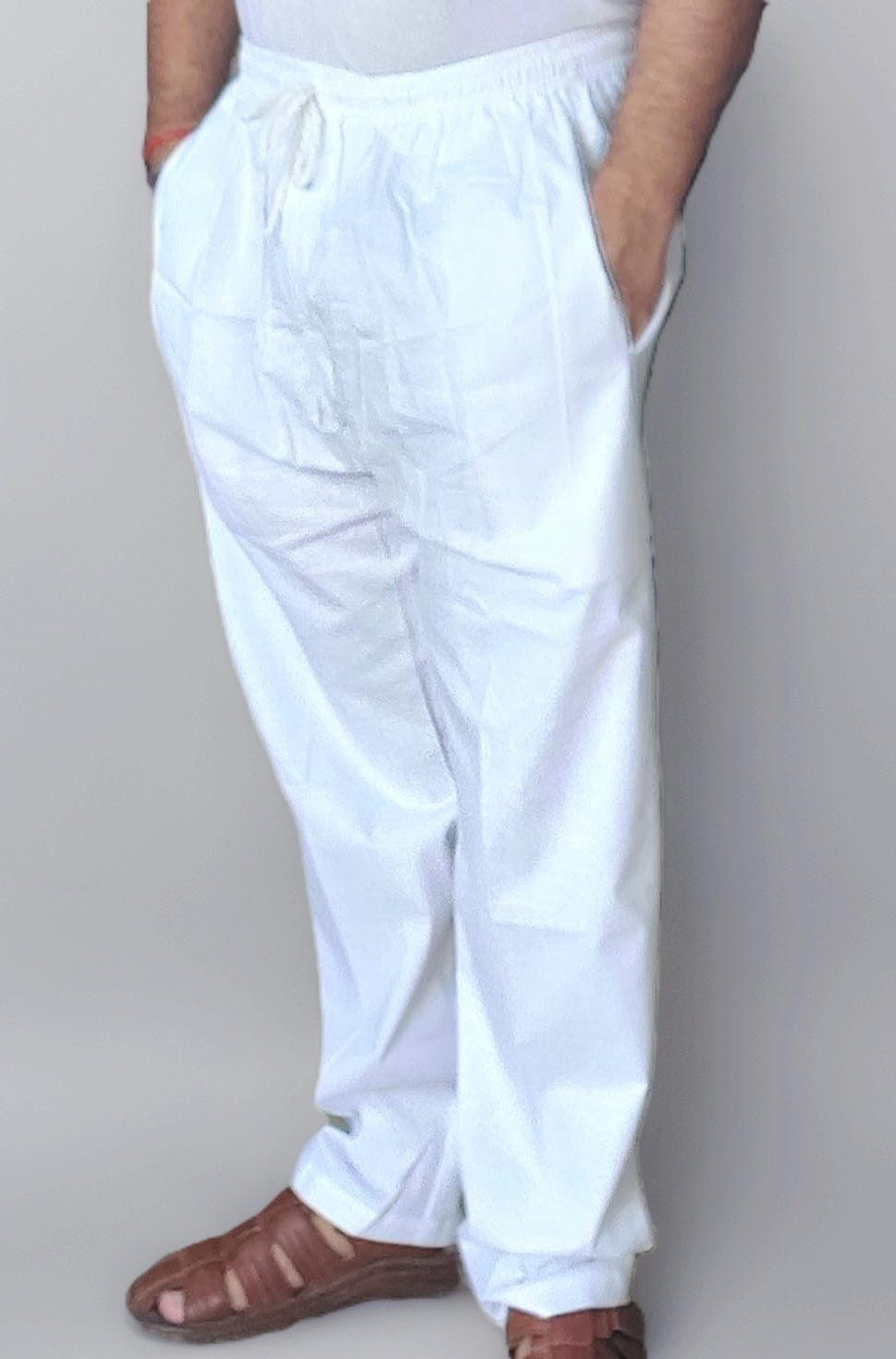 Premium Lucknowi White Cotton Pyjama for Men: Elastic Waist, Zip & Pockets | A1 Quality Pajama