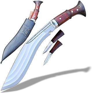 12 Inch Tin Chirra Kukri with 3 Fullers- Full Tang Rosewood Handle, Buffalo Leather Scabbard - Perfect for Camping, Bushcraft, Outdoor Adventures, and Survival Challenges - THE NEPAL