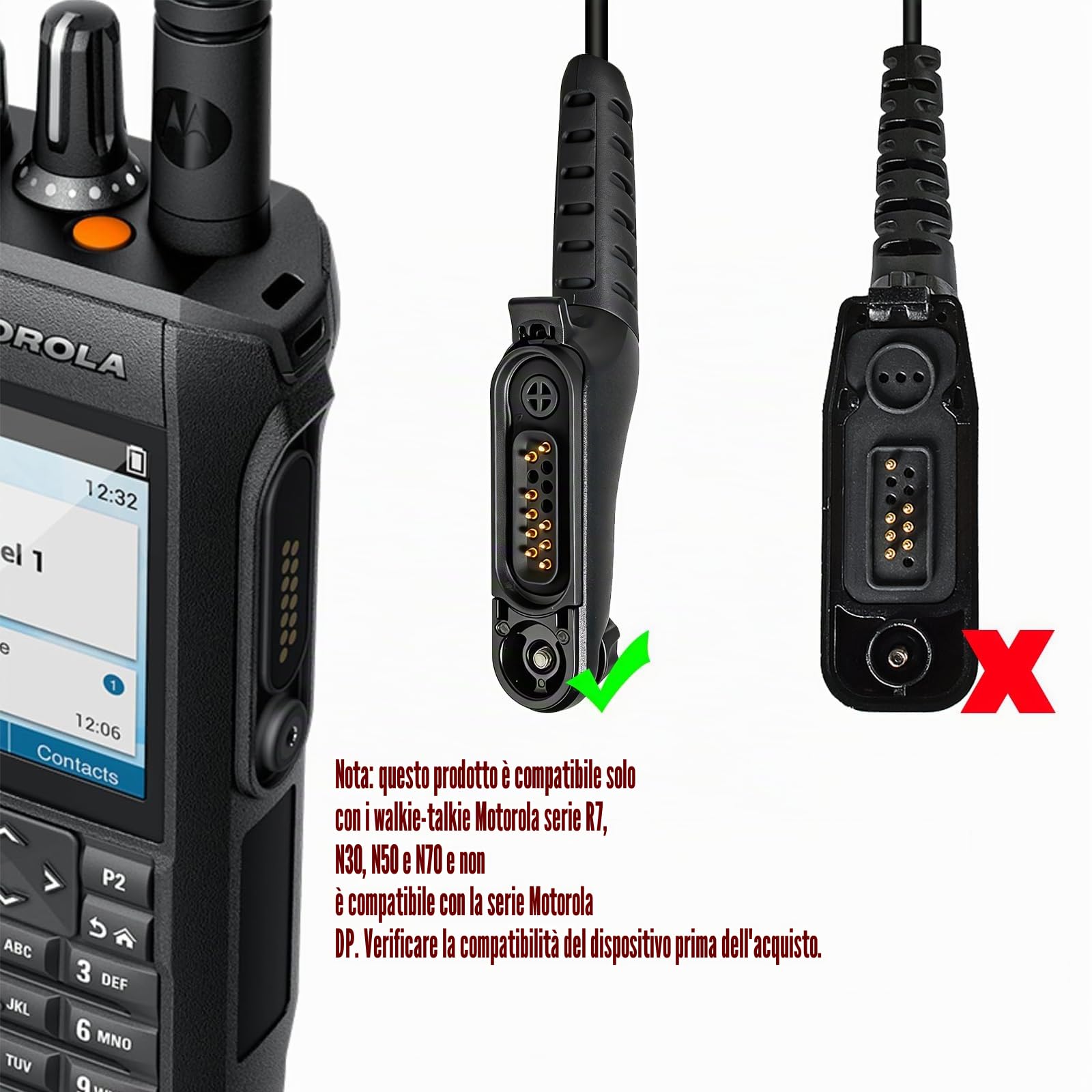 Auricolare acustico con microfono compatibile con Motorola R7 | compatibile con R7a N30 N50 N70, ION e MXP600 radio bidirezionale multi pin per sicurezza Bodyguard