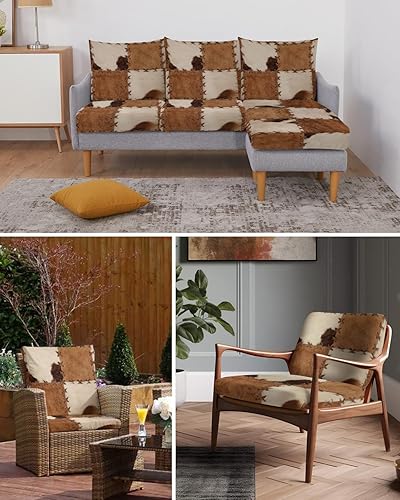 Miniatura 6 de Fundas de cojín para sofá, diseño de retazos, textura de pelo de vaca con estampado de animales vintage, elásticas para sofá, fundas protectoras de