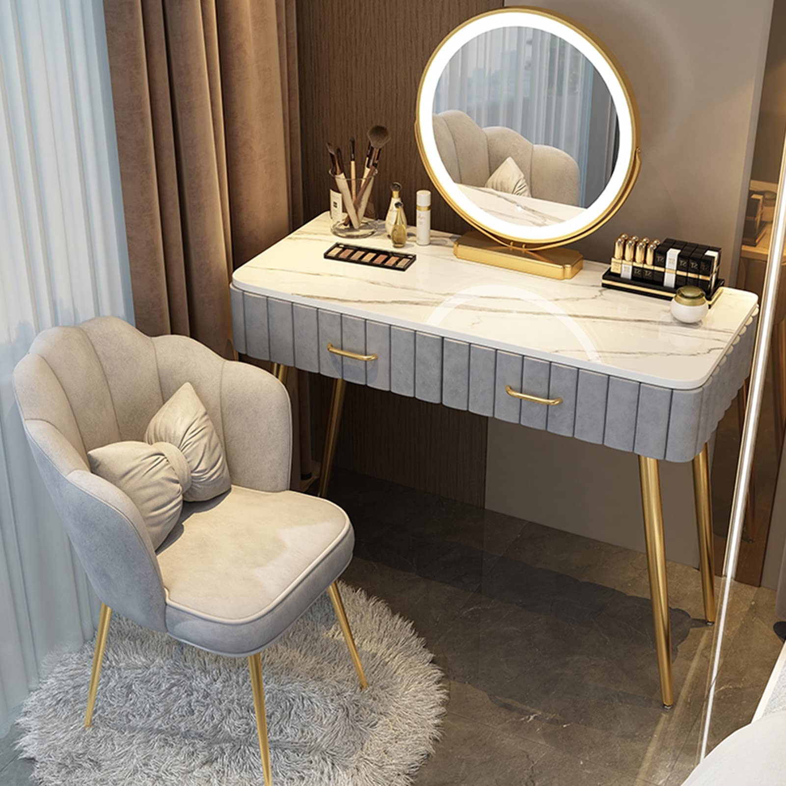 asdchZen Kids Girls Makeup Dressing Table With Swivel Mirror Vanity Desk For Women Stylish Gift For Children 80Cm/31.4In Perfect For Bedroom Decor