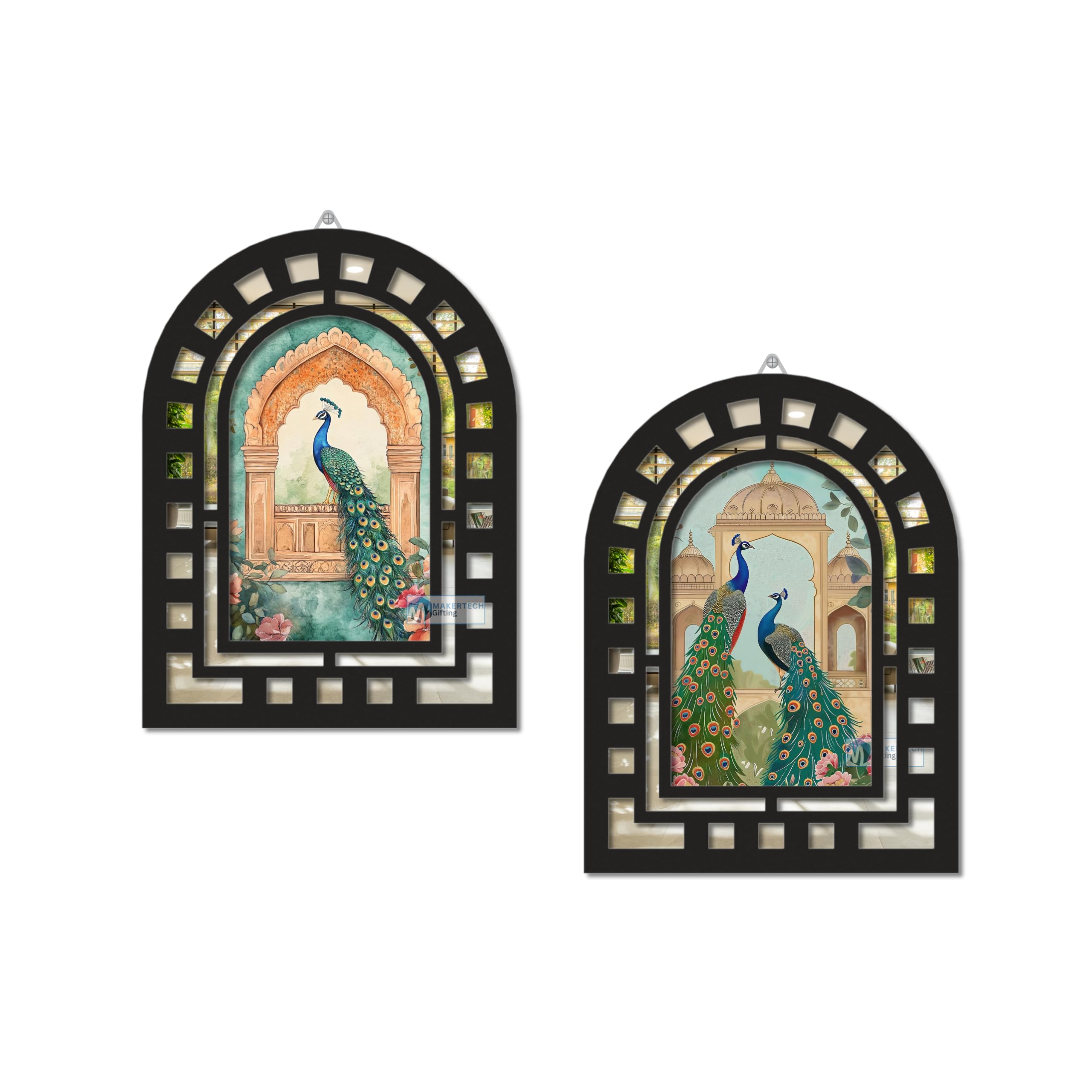 AVATAAR STUDIO Jharokha Style Wall Decor Traditional Indian Home Decoration for Living Room Bedroom and Office (Set of 2) (PEACOCKS)-image-49