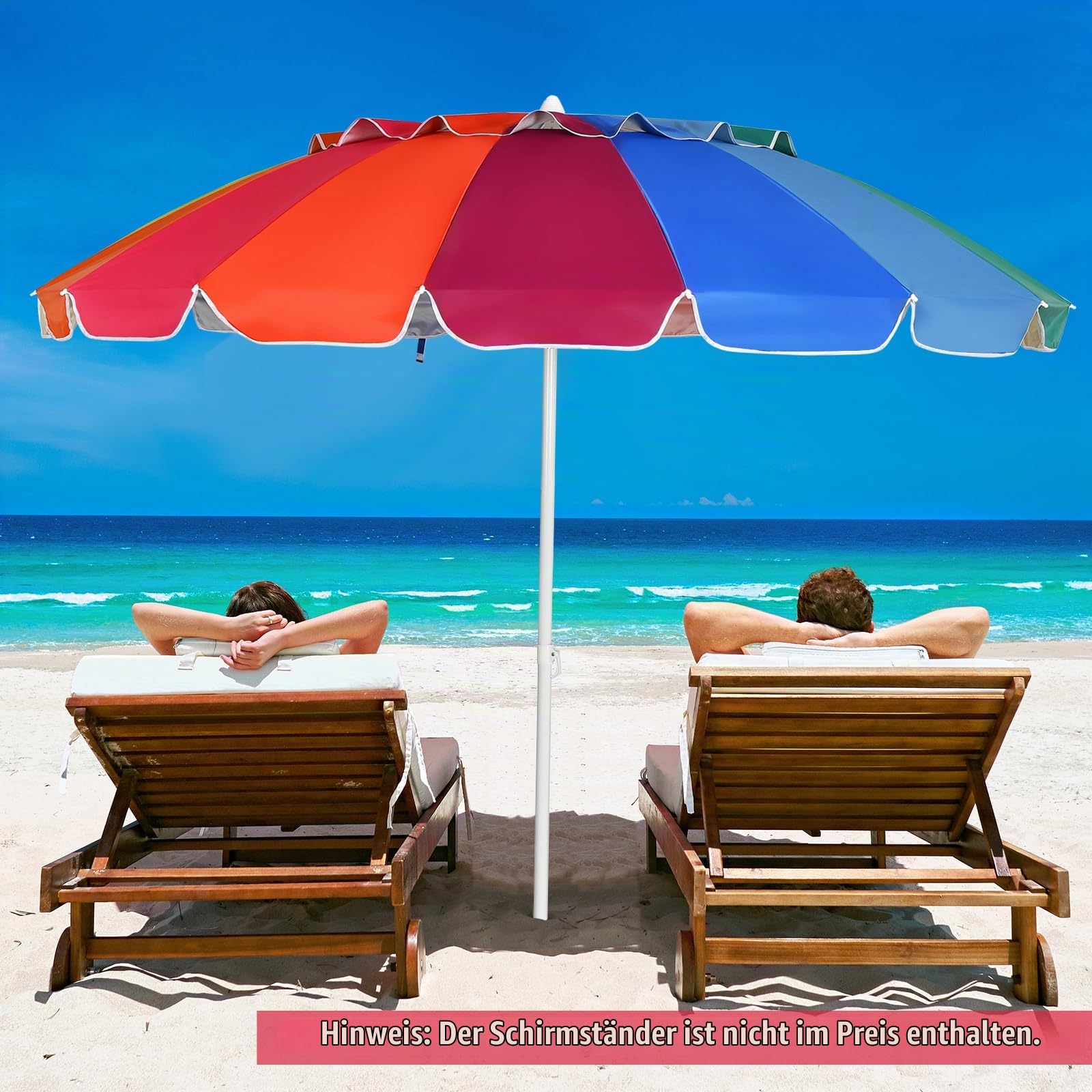 KOMFOTTEU Sonnenschirm Strand 243cm, Gartenschirm Sonnenschutz, Beach umbrella knickbar & Leichtgewicht, Balkonschirm mit Tragetasche, Terrassenschirm für Outdoor
