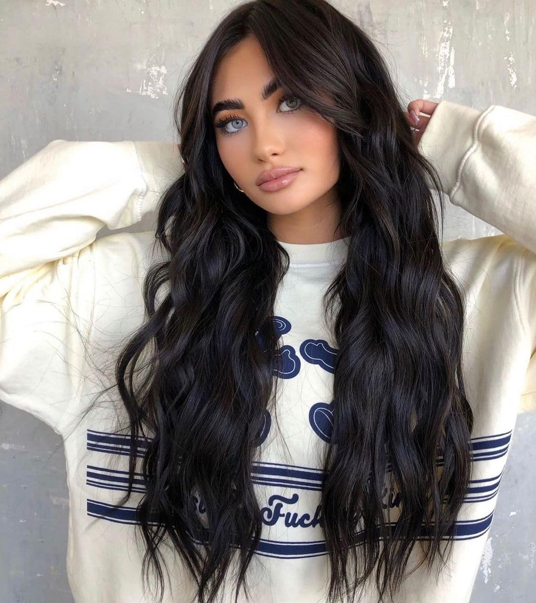 Colorful Queen 26 Inch Long Wavy Synthetic Lace Wig for Women Natural Looking Middle Part Black Wig for Daily Party Use Halloween Cosplay - Image 8