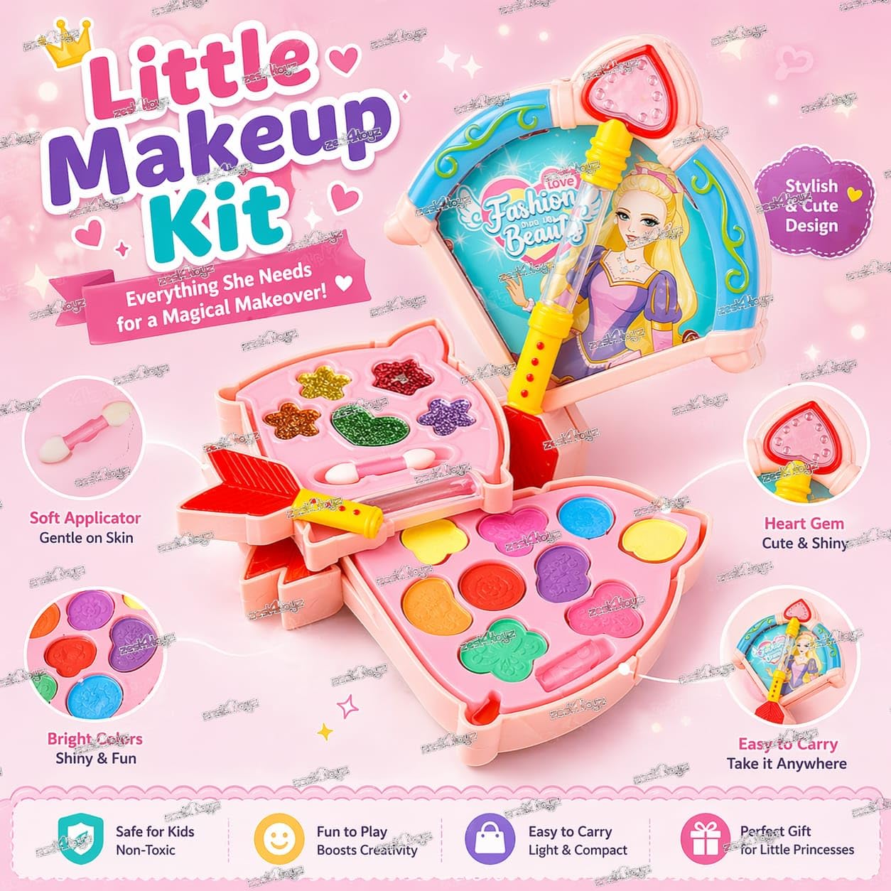 Zest 4 Toyz Makeup Kit Set for Kid | Washable Non Toxic Kids Makeup Kit for Girls Real Set | Pretend Play | Birthday Gifts Toys for Girls Age 4 5 6 7 8 Year Old 4