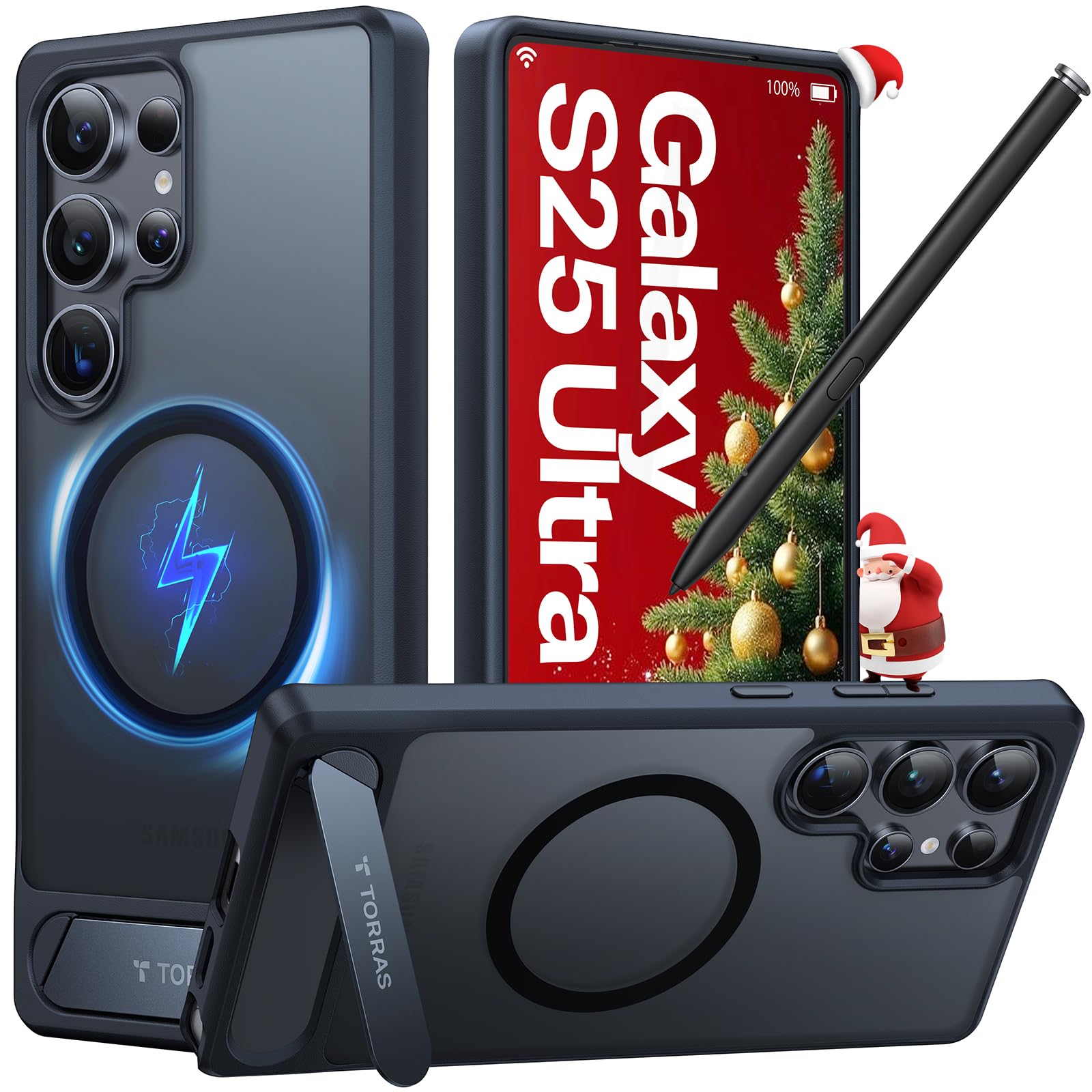 Strong Magnetic & Seamless Stand for Samsung Galaxy S25 Ultra Case, Fit for MagSafe, Mil-Grade Drop Protection, Kickstand for Samsung Galaxy S25 Ultra Case, Translucent Back/Black Edge