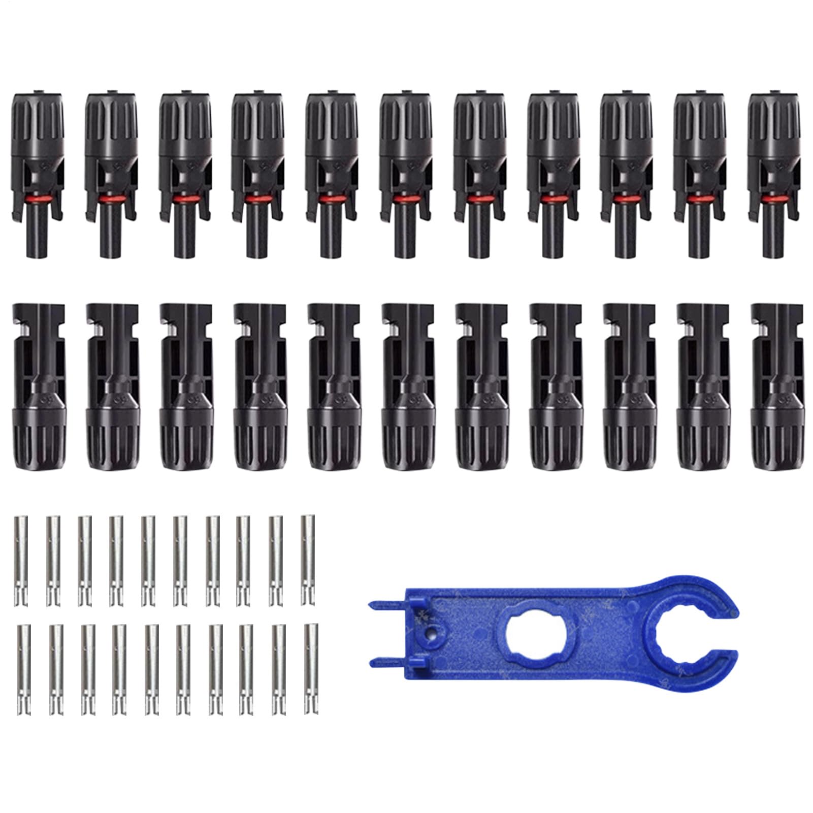 Solar Panel Connectors, Solar Cable Kit, MC4 Strong-Duty Wiring, Waterproof PPO Shell, Crimping Tool with Spanner, Home RV Outdoor Garden Use, Black Color, 10 Pieces, 1 Set