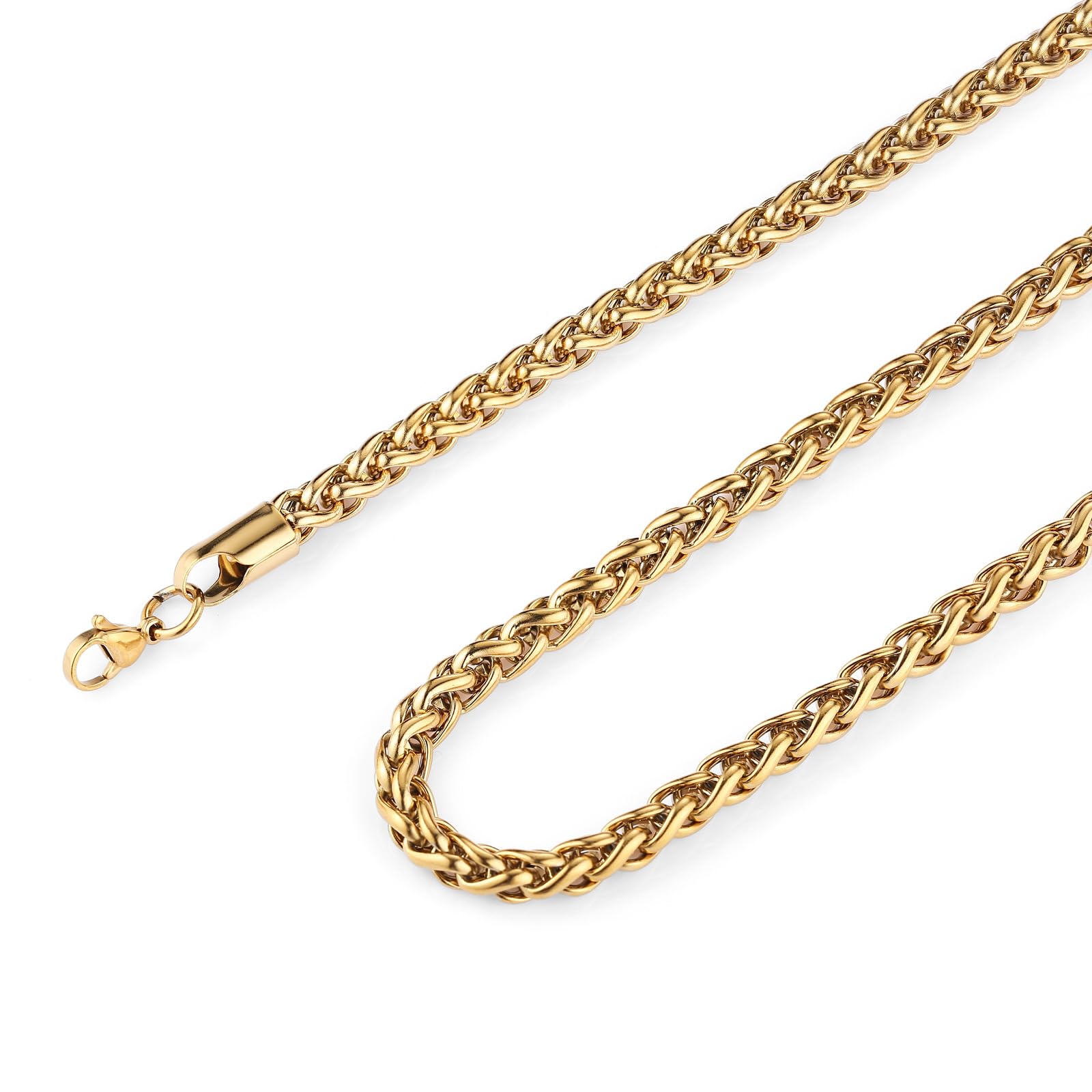 HZMAN 3.0 mm Stainless Steel Wheat Silver Chain Necklaces for Men &amp; Women 16" -36"