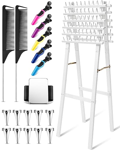 19 piezas de estante para trenzar el pelo de pie, 120 clavijas, soporte separador de extensión de cabello, herramienta de estante para trenzar con