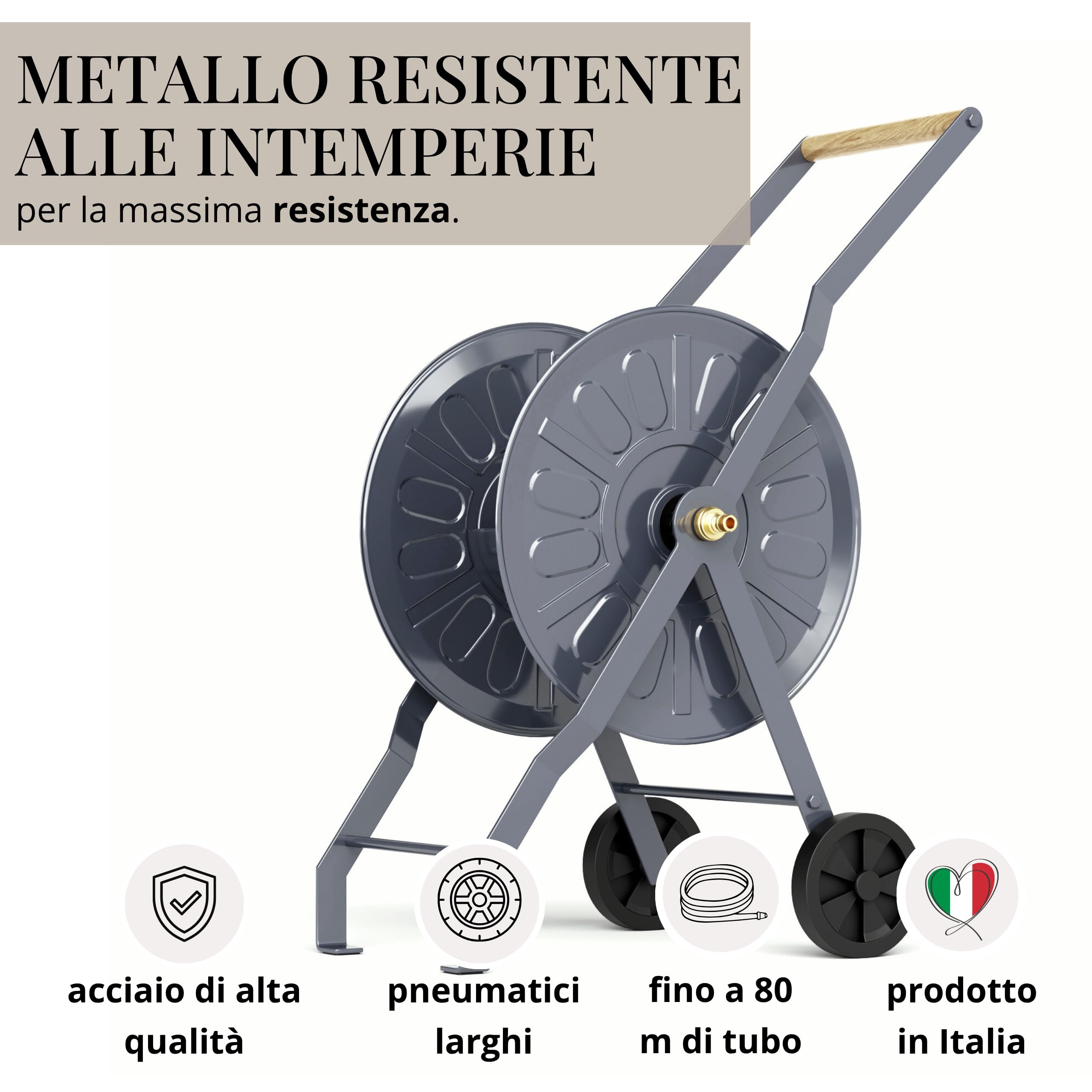 LIVLIG Carrello portatubo in metallo, carrello portatubo da giardino premium, avvolgitubo universale prodotto in Europa, tubo da giardino fino a 50 m, antracite