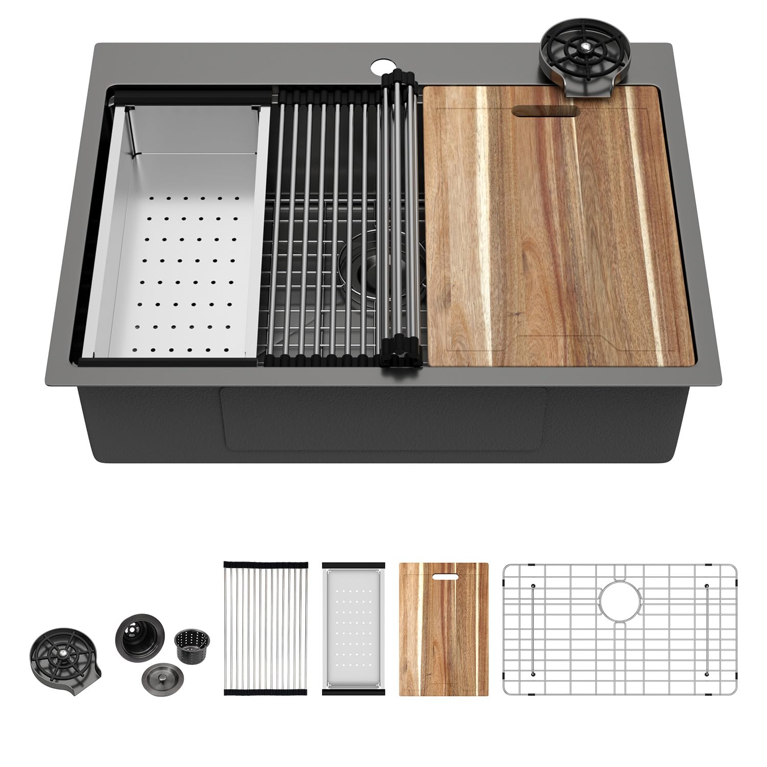 Kichae 30 Black Drop In Kitchen Sink Stainless Steel 16 Gauge Workstation
