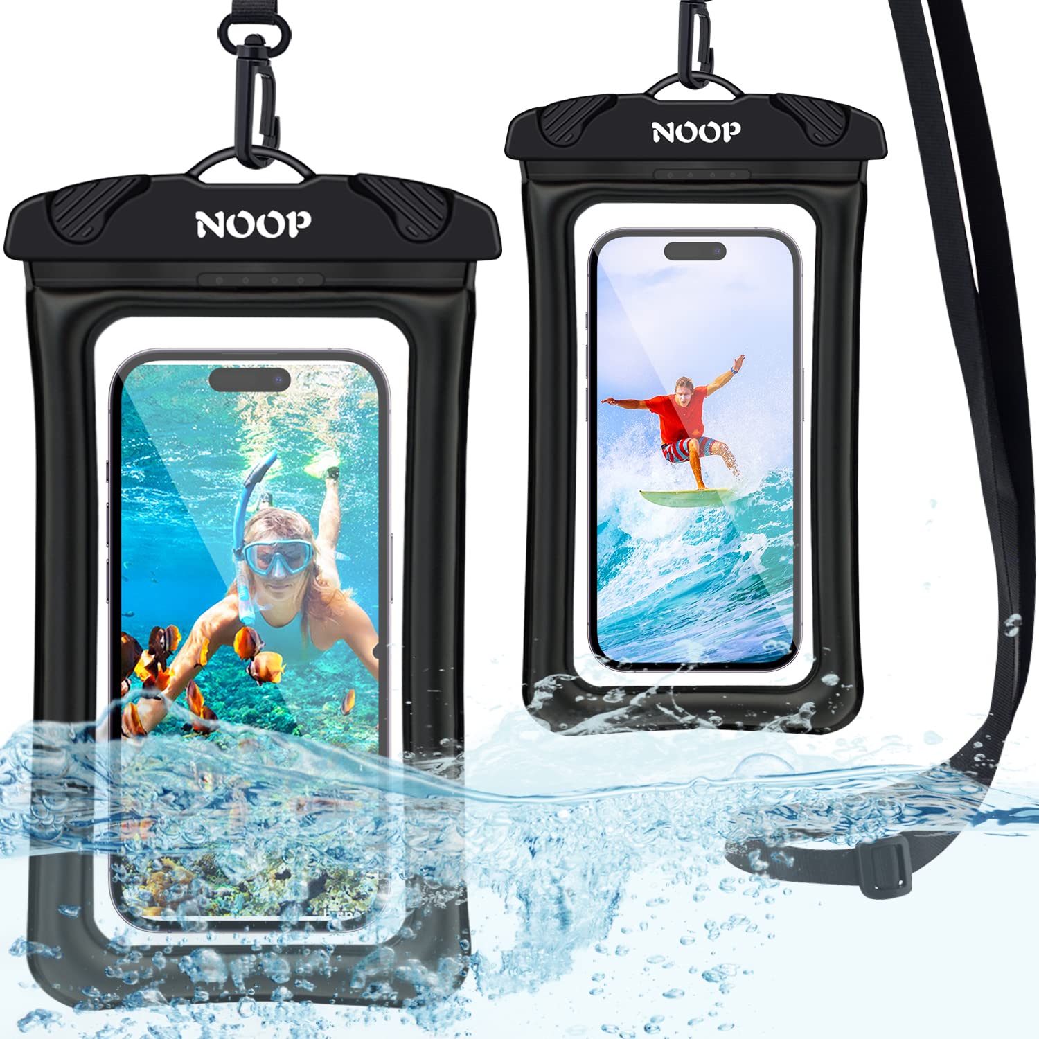 NOOP Waterproof Case, Universal Waterproof Phone Pouch Floating Compatible for iPhone 14 Pro Max/13/12/11, Galaxy Ultra S23 22, Google, Dry Bag Vacation Essentials-2 Pack (Black B + Black B)