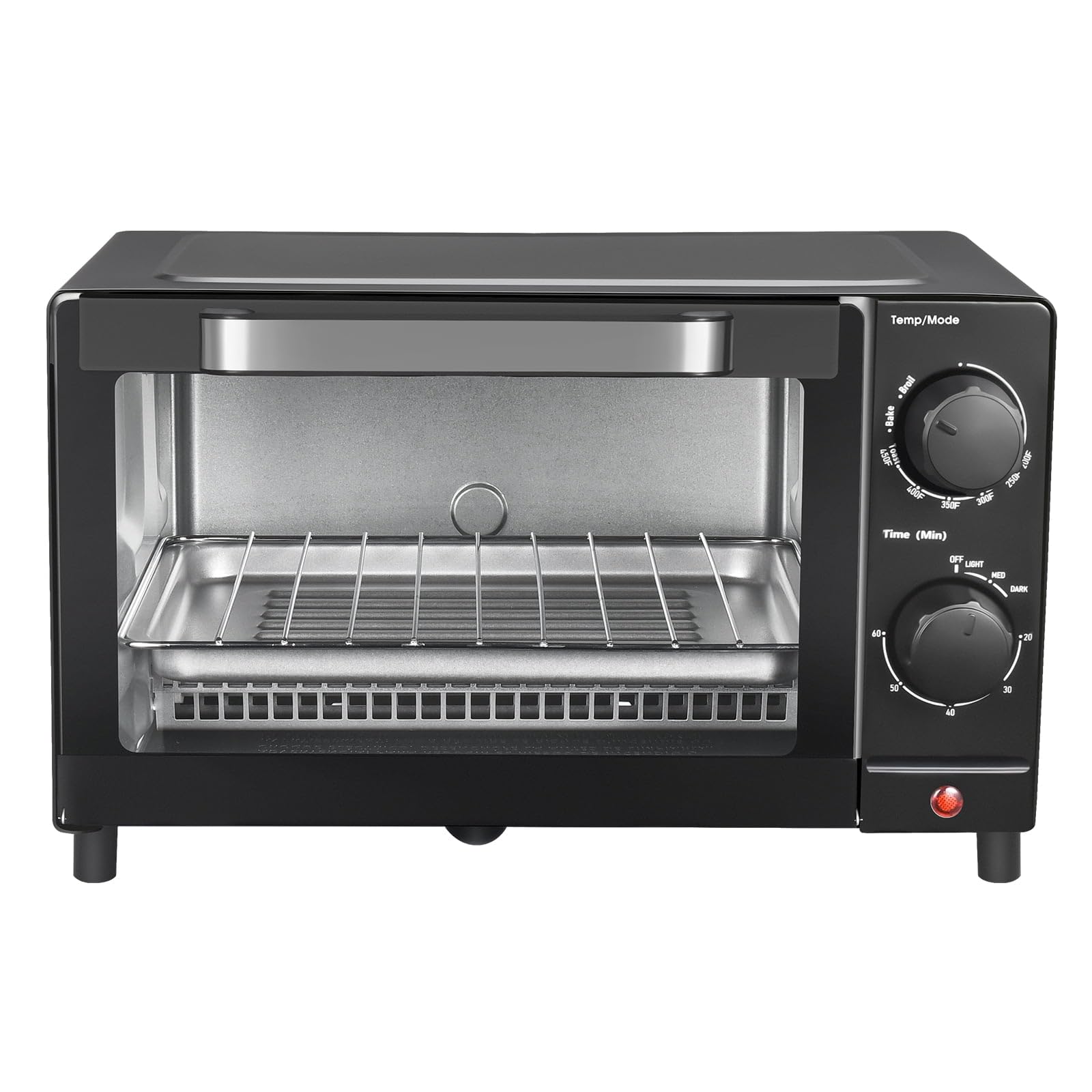 AcaimE 4 Slice Toaster Oven with 3 Setting, Baking Rack and Pan, Black, New