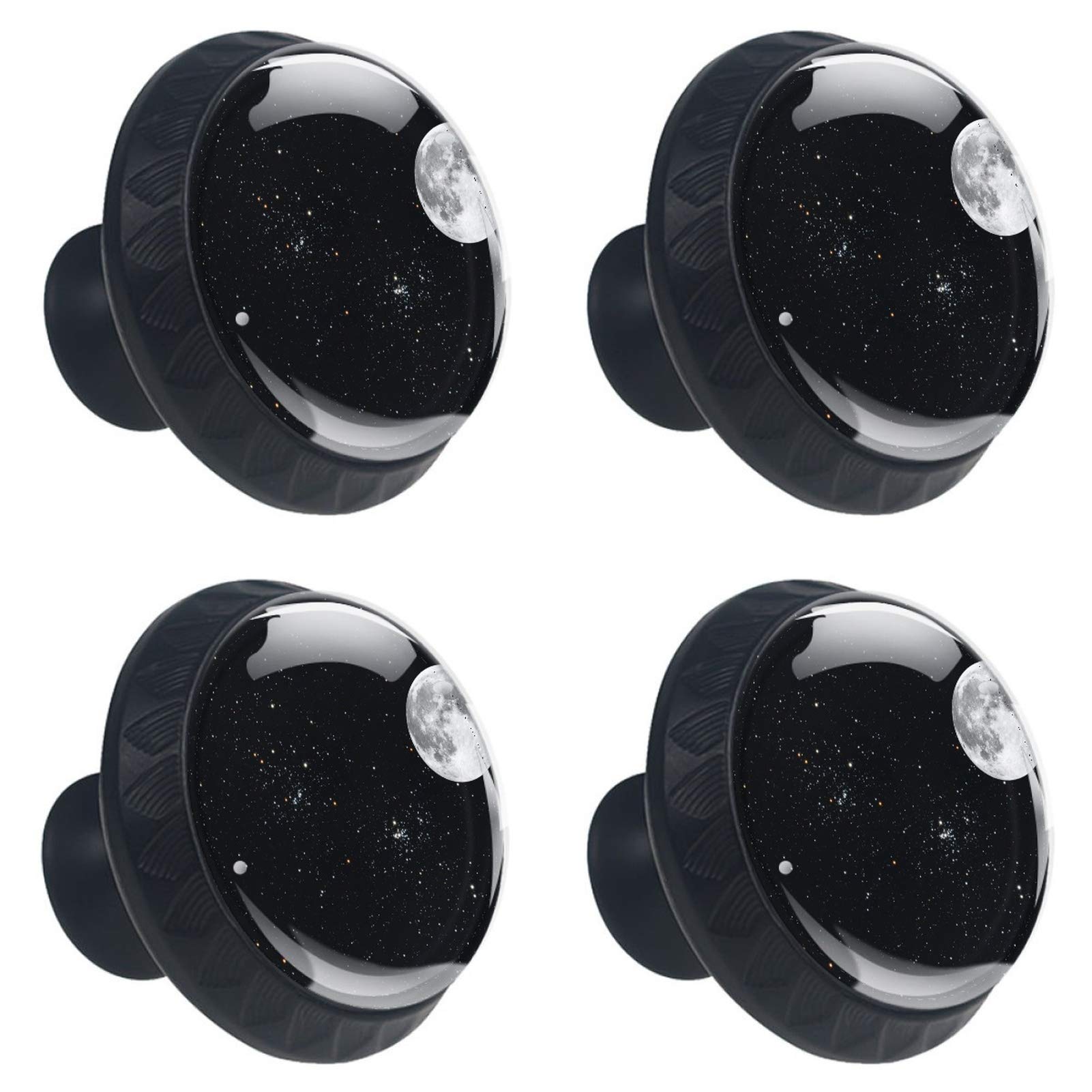 4 Pack Glass Circle Shape Drawer Knob Galaxy Space Universe MoonPrint Cabinet Pull Handle with Screws for Home Office Bar