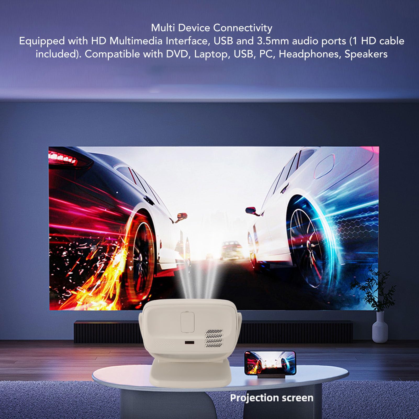 Mini Proiettore, Videoproiettore Portatile 4K Ruotabile 180° con Bluetooth 5.3, Messa Fuoco Elettronica, Correzione Automatica, Piccolo Proiettore Home Theater per Film (Spina