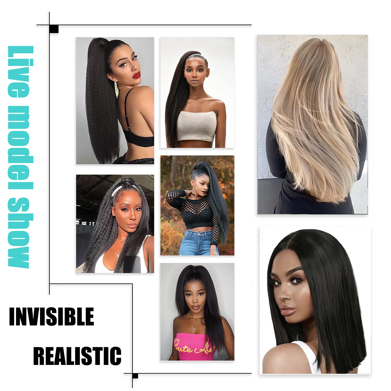 10pin nature,26in,Extension de Cheveux Humains 6D, Extension de Plumes, Cheveux Humains, 6D Natural Hair Extensions, Vraies Perruques Humaines, Pas d'Emmêlement, Pose/Dépose Rapide