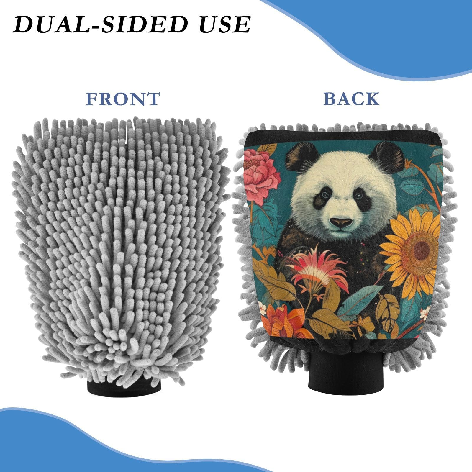 IOACIY Absorbent Microfiber Car Wash Drying Mitts, 2 Pack, Scratch-Free & Lint-Free, Rich Foam, Highly Absorbent, Double Sided, Wash Mitt Perfect for Car Washing, M, Panda (48)