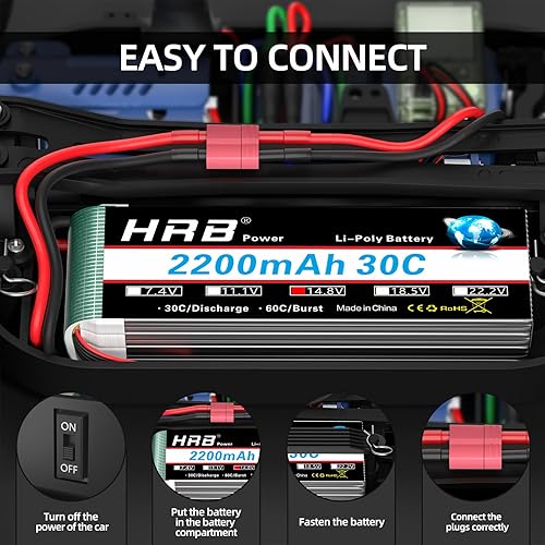 Miniatura 6 de HRB 4S 2200mAh Lipo Batería 14.8V 30C RC Lipo Batería Compatible con RC Avión Helicóptero Quadcopter Barco