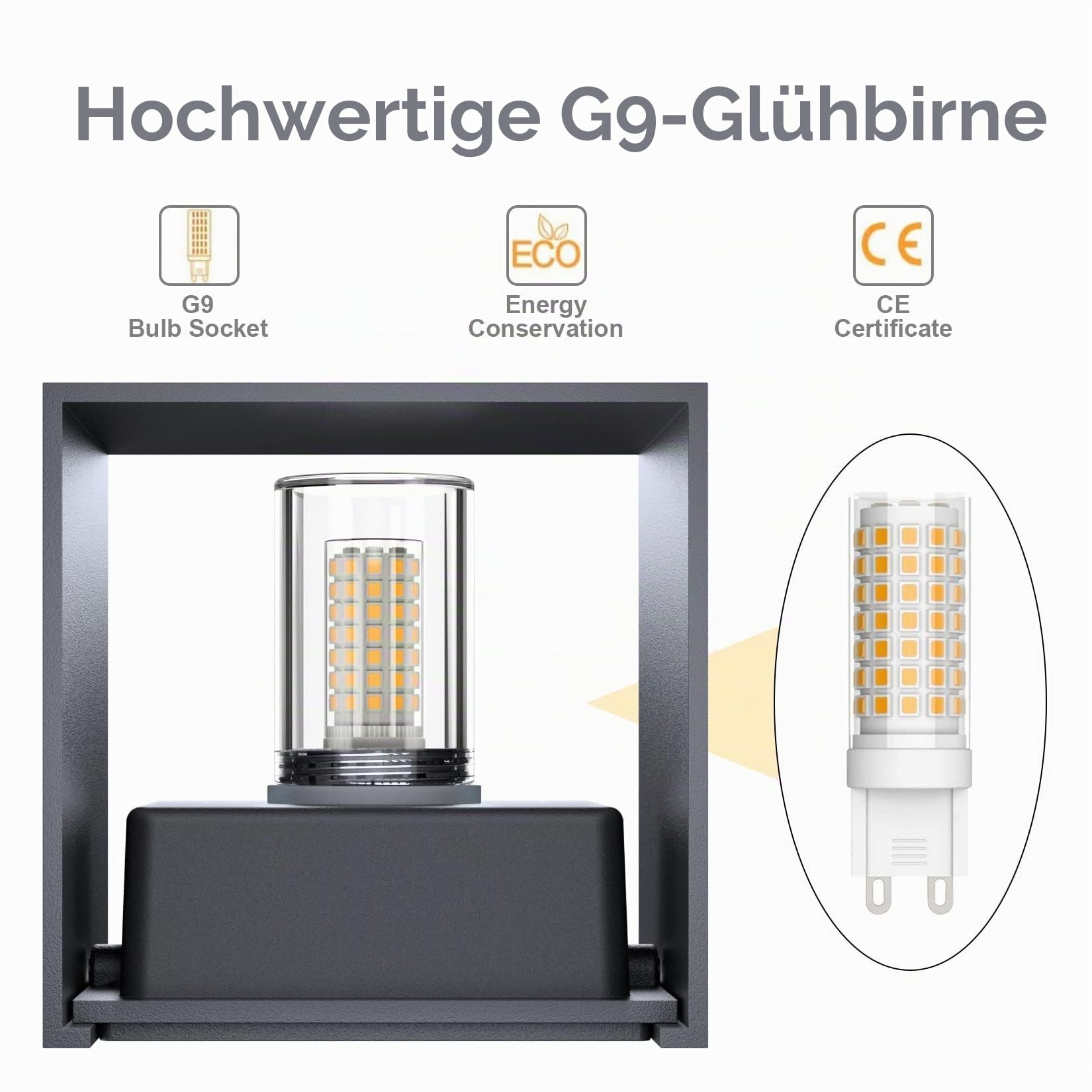 Klighten 2PCS Wandleuchte mit Austauschbarer G9 LED Birne 3000K, Anthrazit | Wasserdicht IP54, Wandlampe Innen/Aussen, Up Down Design, Aluminium Aussenlampe für Garten, Wohnzimmer