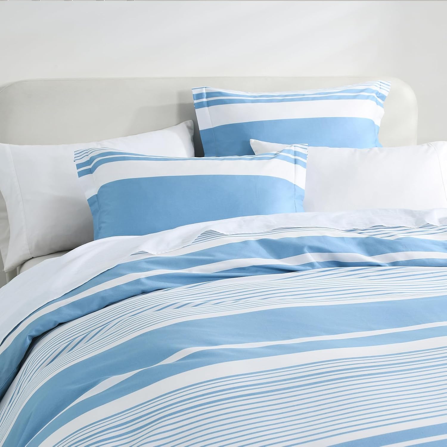 Duvet Cover King - 100% Cotton Striped Duvet Cover King Size, 3 Pieces Modern Ultra Soft Breathable Texture Bedding Duvet Covers Set for All Season (Blue, 104"x90", No Comforter)