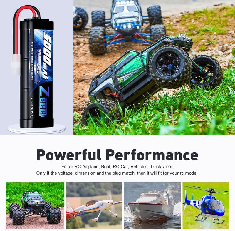 Miniatura 5 de Zeee Batería NiMH de 7.2 V 5000 mAh con enchufe Tamiya de 6 celdas, batería recargable de alta potencia para modelos RC Car Truck Truggy Buggy